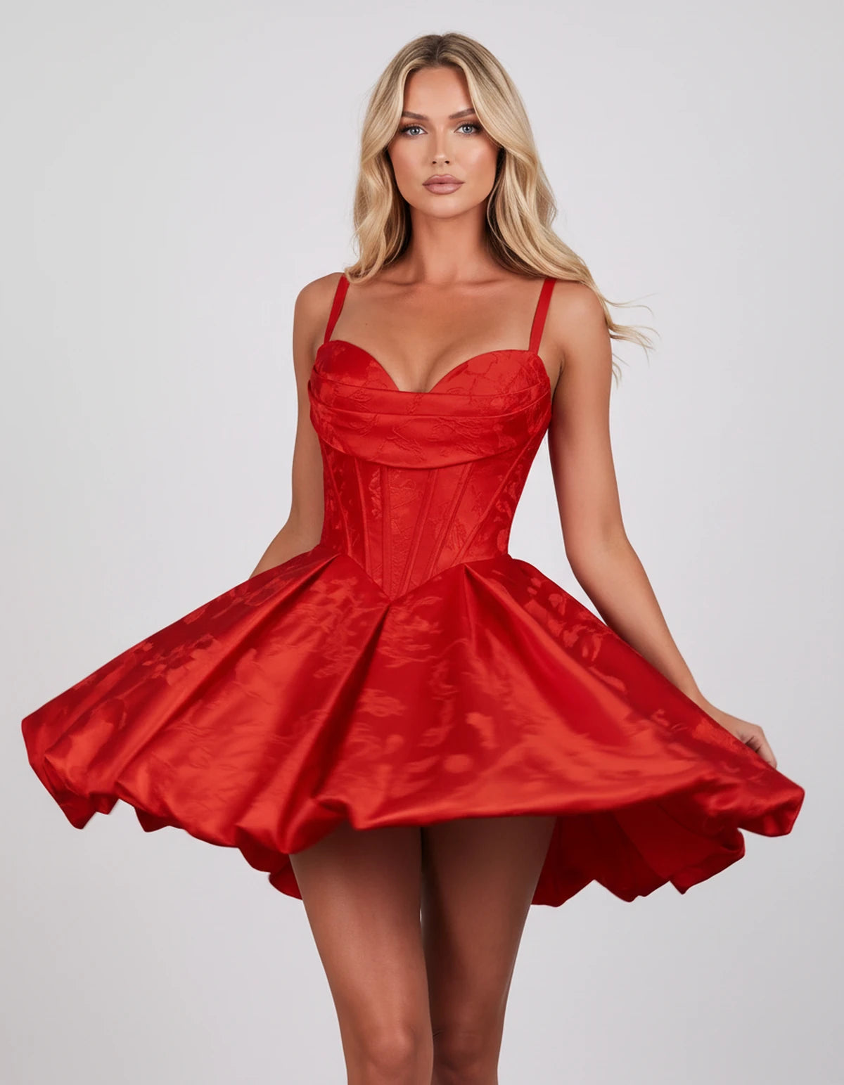 Bruyere Mini Dress — Red | SKU: SD-73502-red-2,SD-73502-red-4,SD-73502-red-6,SD-73502-red-8,SD-73502-red-10,SD-73502-red-12,SD-73502-red-14,SD-73502-red-16,SD-73502-red-16W,SD-73502-red-18W,SD-73502-red-20W,SD-73502-red-22W