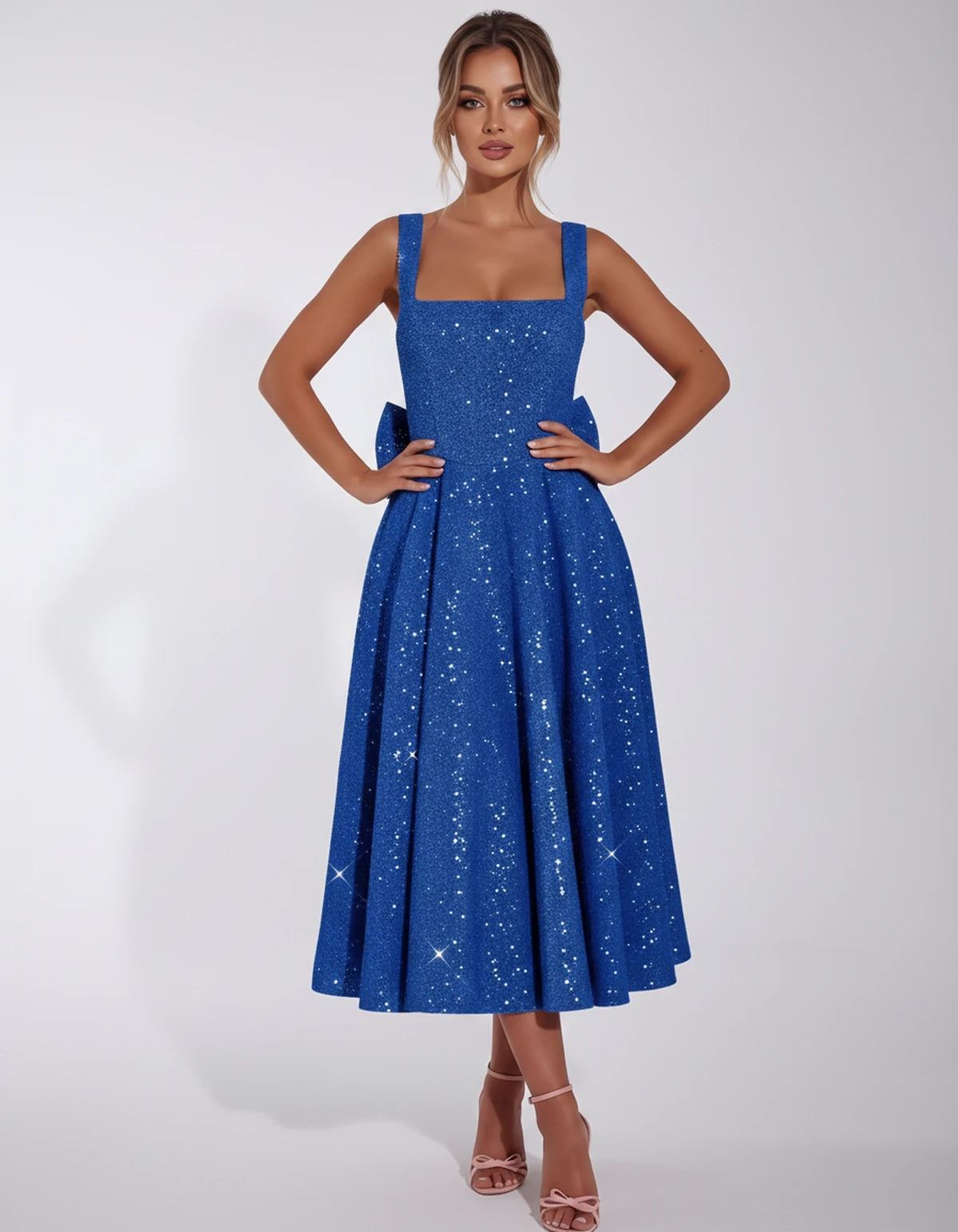 Calanthe Midi Dresses — Blue | SKU: SD-45767-blue-2,SD-45767-blue-4,SD-45767-blue-6,SD-45767-blue-8,SD-45767-blue-10,SD-45767-blue-12,SD-45767-blue-14,SD-45767-blue-16,SD-45767-blue-16W,SD-45767-blue-18W,SD-45767-blue-20W,SD-45767-blue-22W,SD-45767-blue-24W