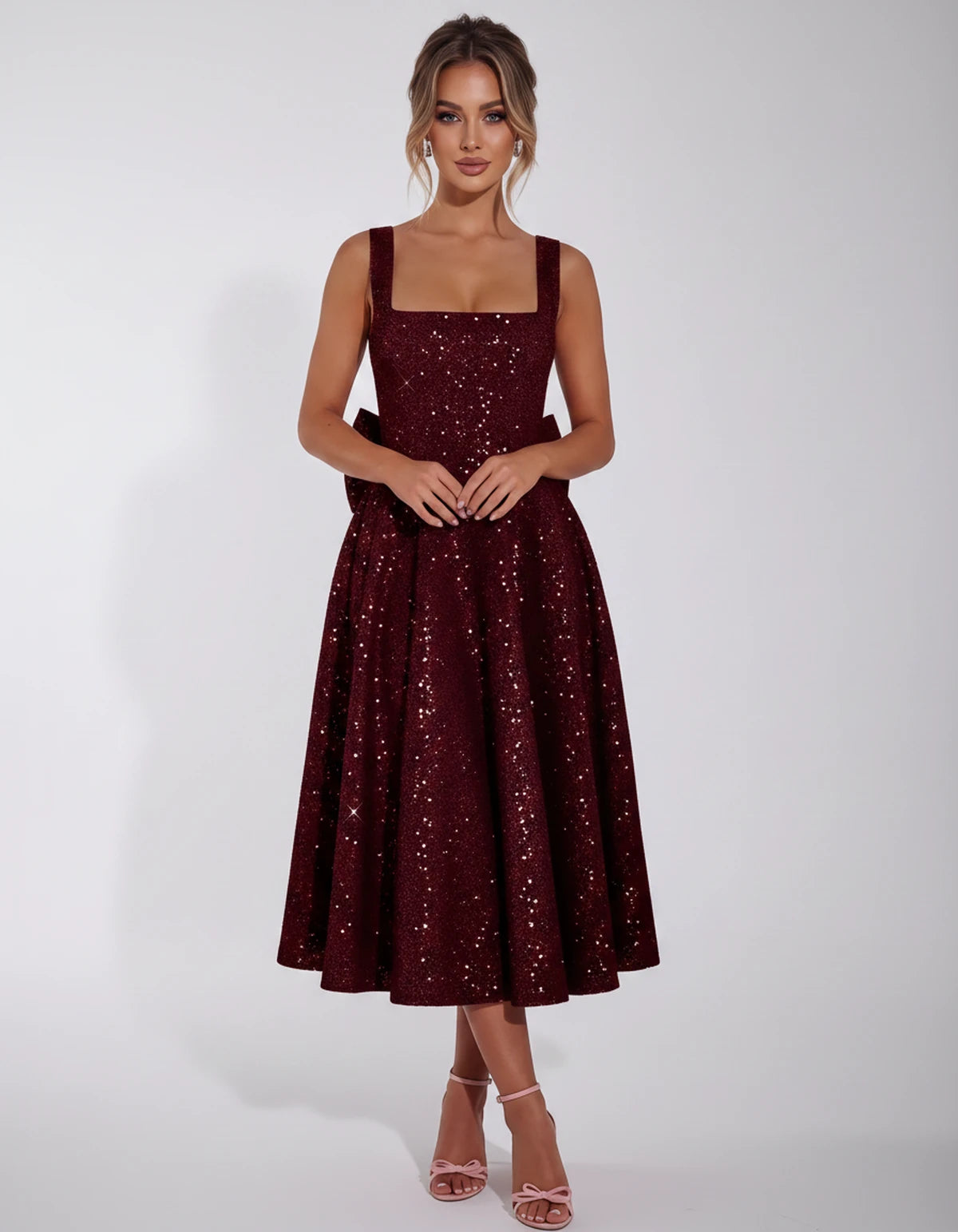 Calanthe Midi Dresses — Burgundy | SKU: SD-45767-burgundy-2,SD-45767-burgundy-4,SD-45767-burgundy-6,SD-45767-burgundy-8,SD-45767-burgundy-10,SD-45767-burgundy-12,SD-45767-burgundy-14,SD-45767-burgundy-16,SD-45767-burgundy-16W,SD-45767-burgundy-18W,SD-45767-burgundy-20W,SD-45767-burgundy-22W,SD-45767-burgundy-24W