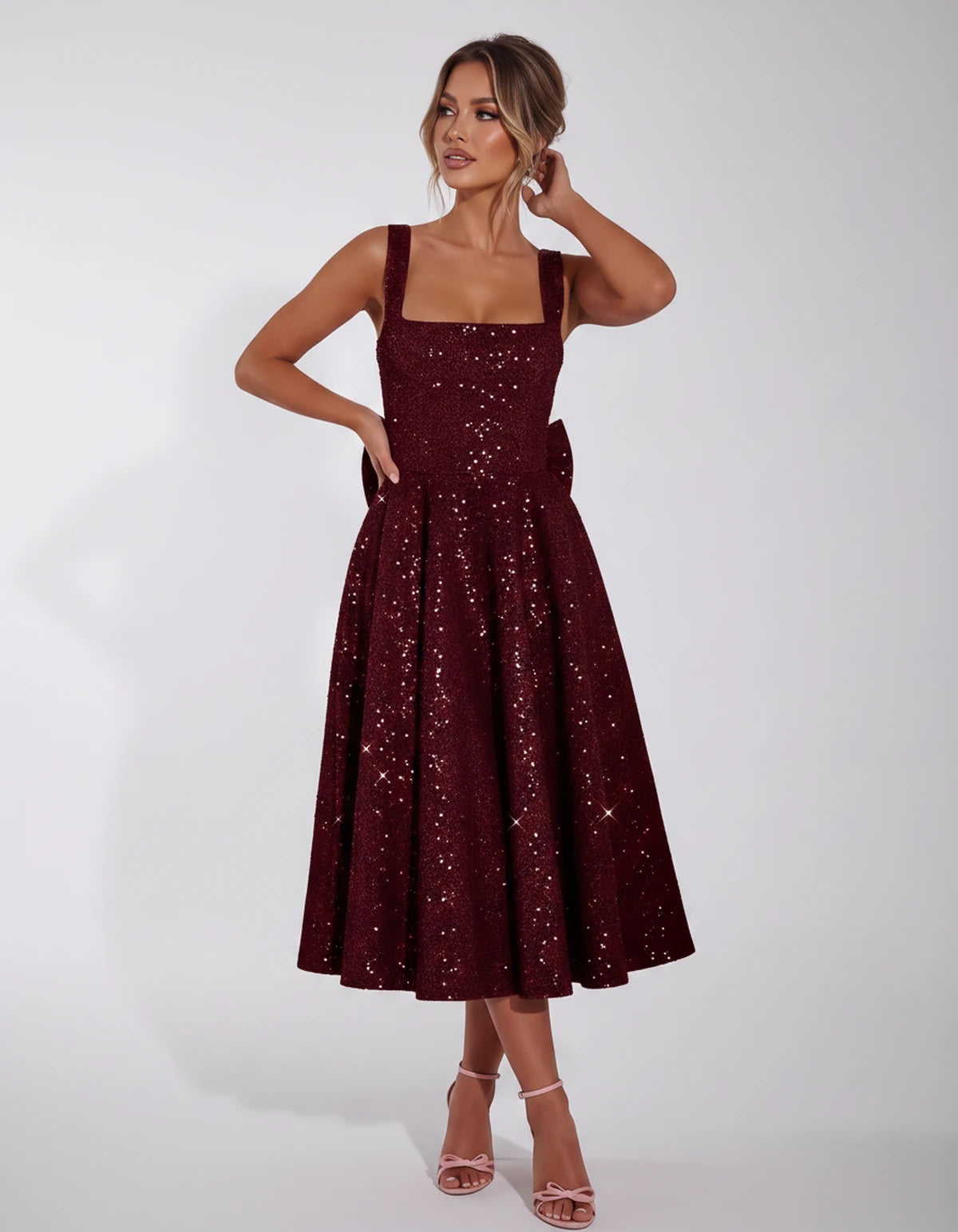 Calanthe Midi Dresses — Burgundy | SKU: SD-45767-burgundy-2,SD-45767-burgundy-4,SD-45767-burgundy-6,SD-45767-burgundy-8,SD-45767-burgundy-10,SD-45767-burgundy-12,SD-45767-burgundy-14,SD-45767-burgundy-16,SD-45767-burgundy-16W,SD-45767-burgundy-18W,SD-45767-burgundy-20W,SD-45767-burgundy-22W,SD-45767-burgundy-24W