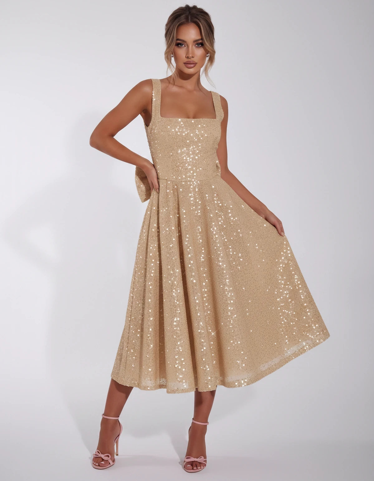 Calanthe Midi Dresses — Champagne Gold | SKU: SD-45767-champagnegold-2,SD-45767-champagnegold-4,SD-45767-champagnegold-6,SD-45767-champagnegold-8,SD-45767-champagnegold-10,SD-45767-champagnegold-12,SD-45767-champagnegold-14,SD-45767-champagnegold-16,SD-45767-champagnegold-16W,SD-45767-champagnegold-18W,SD-45767-champagnegold-20W,SD-45767-champagnegold-22W,SD-45767-champagnegold-24W