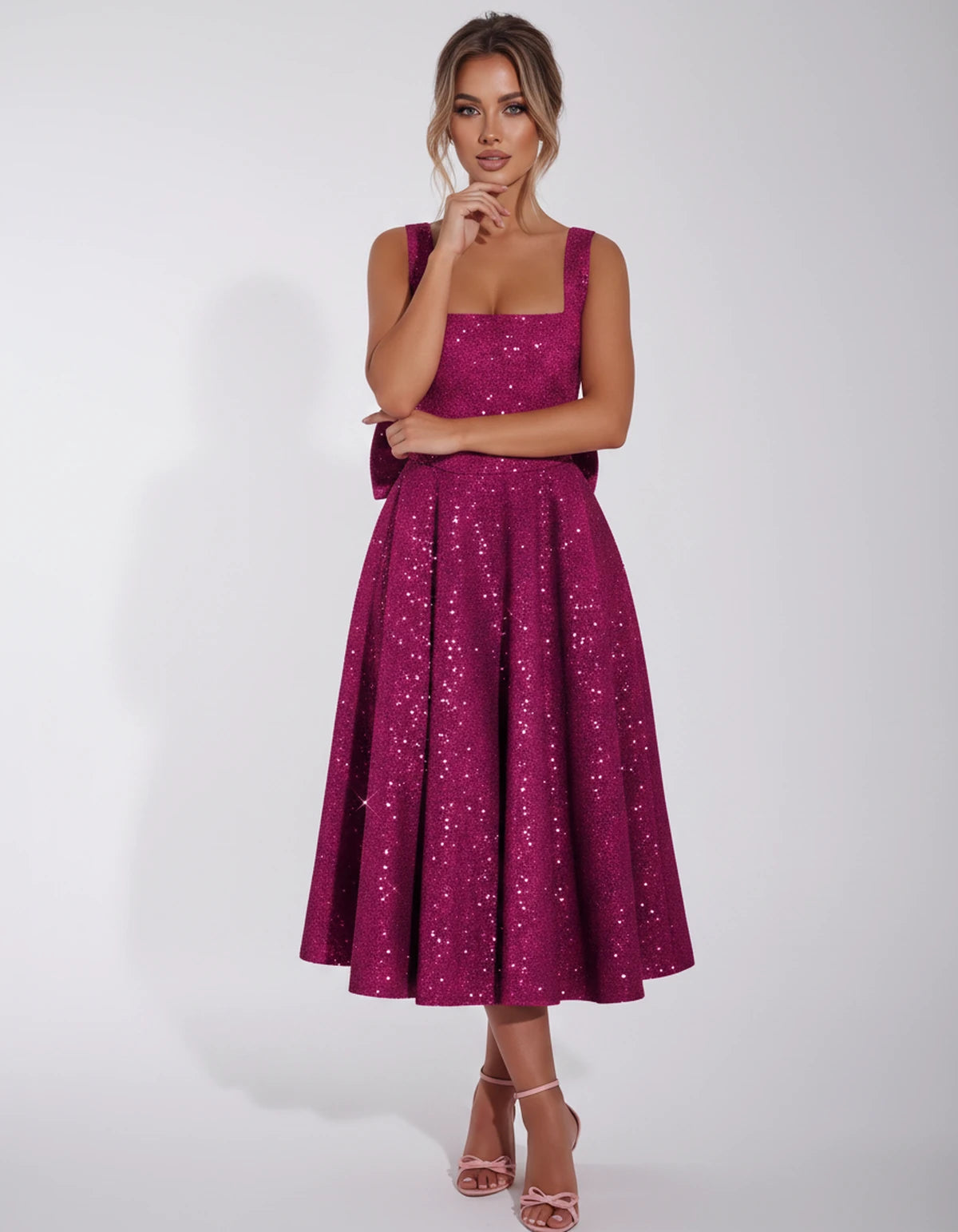 Calanthe Midi Dresses — Fuchsia | SKU: SD-45767-fuchsia-2,SD-45767-fuchsia-4,SD-45767-fuchsia-6,SD-45767-fuchsia-8,SD-45767-fuchsia-10,SD-45767-fuchsia-12,SD-45767-fuchsia-14,SD-45767-fuchsia-16,SD-45767-fuchsia-16W,SD-45767-fuchsia-18W,SD-45767-fuchsia-20W,SD-45767-fuchsia-22W,SD-45767-fuchsia-24W