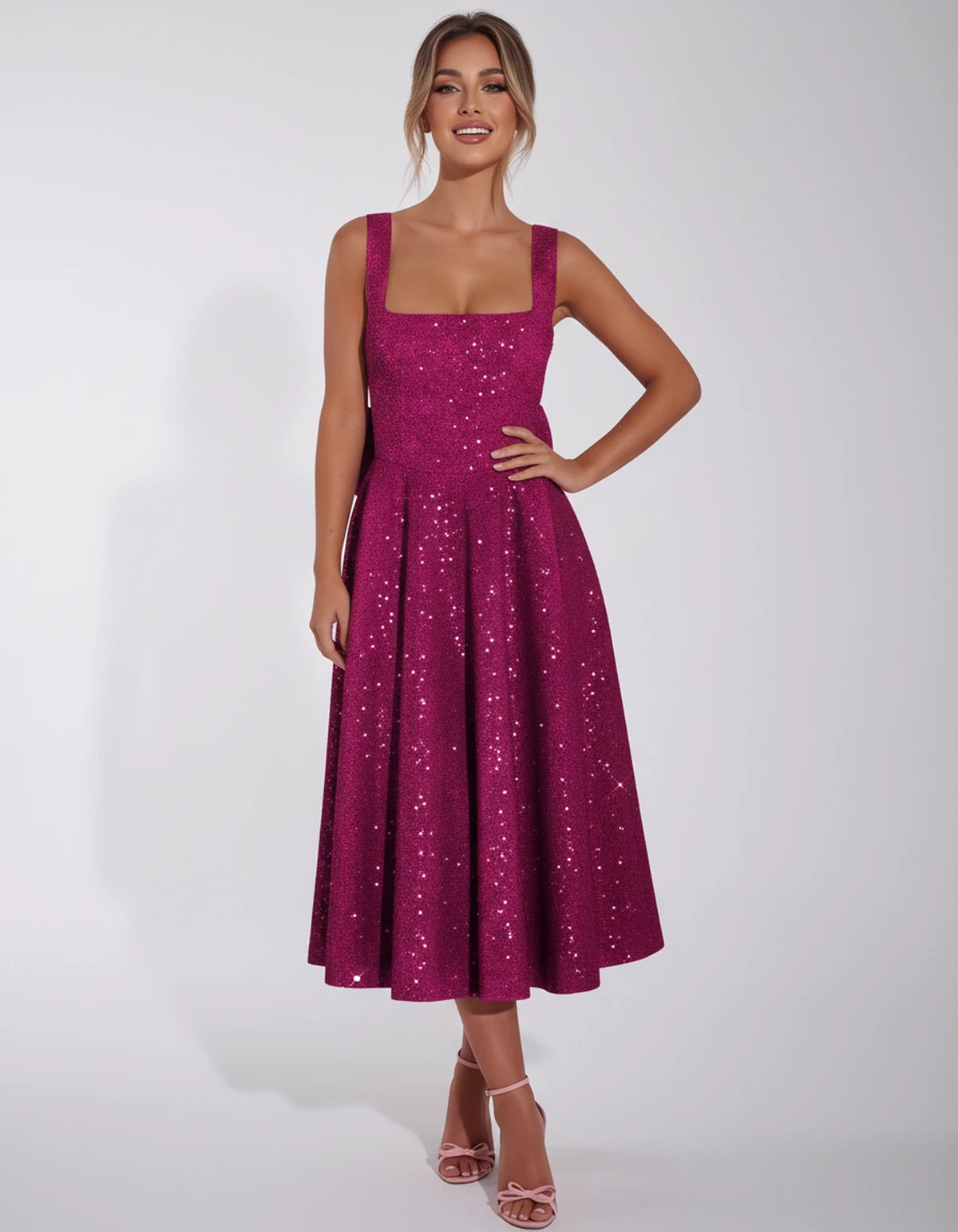 Calanthe Midi Dresses — Fuchsia | SKU: SD-45767-fuchsia-2,SD-45767-fuchsia-4,SD-45767-fuchsia-6,SD-45767-fuchsia-8,SD-45767-fuchsia-10,SD-45767-fuchsia-12,SD-45767-fuchsia-14,SD-45767-fuchsia-16,SD-45767-fuchsia-16W,SD-45767-fuchsia-18W,SD-45767-fuchsia-20W,SD-45767-fuchsia-22W,SD-45767-fuchsia-24W
