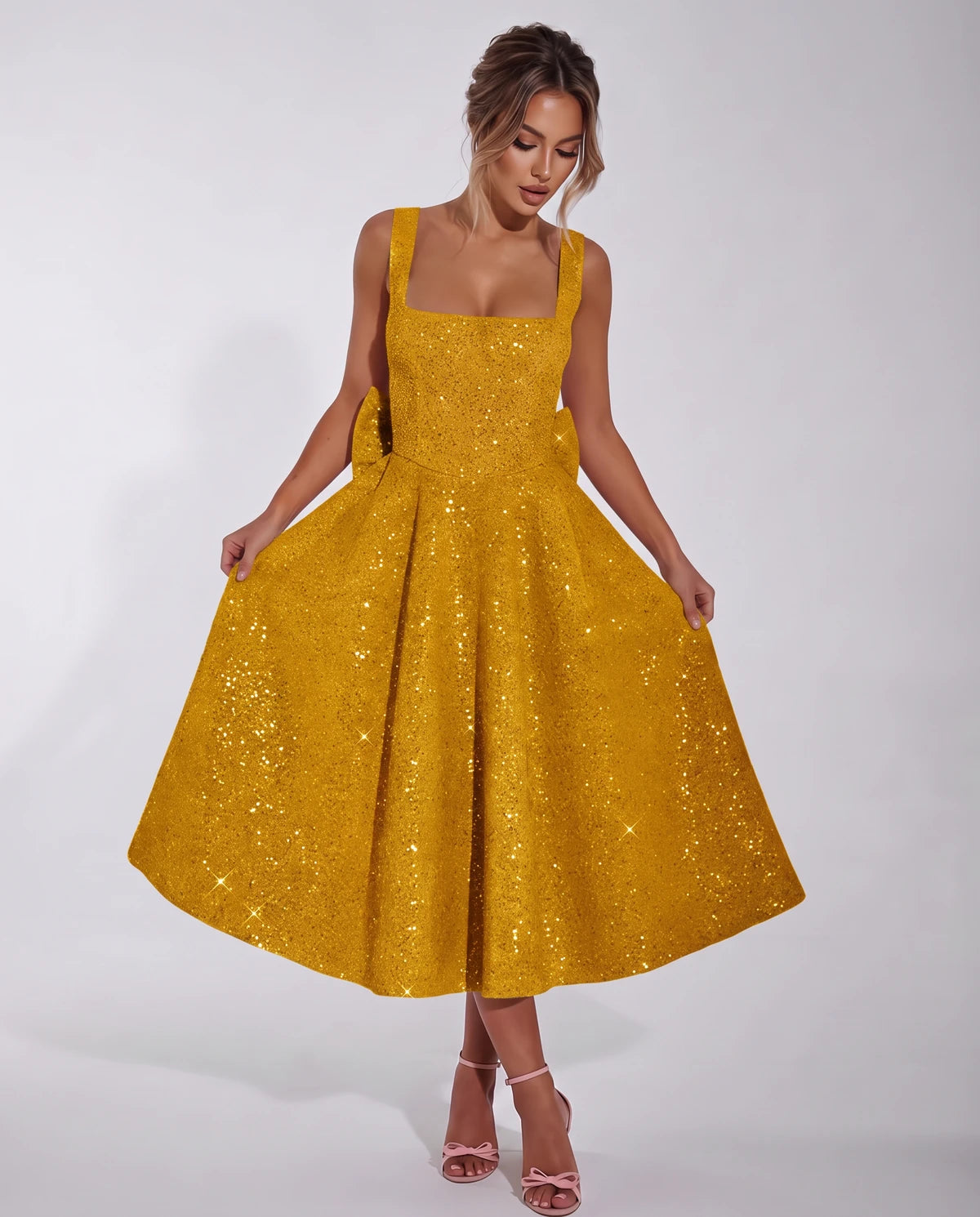 Calanthe Midi Dresses — Gold