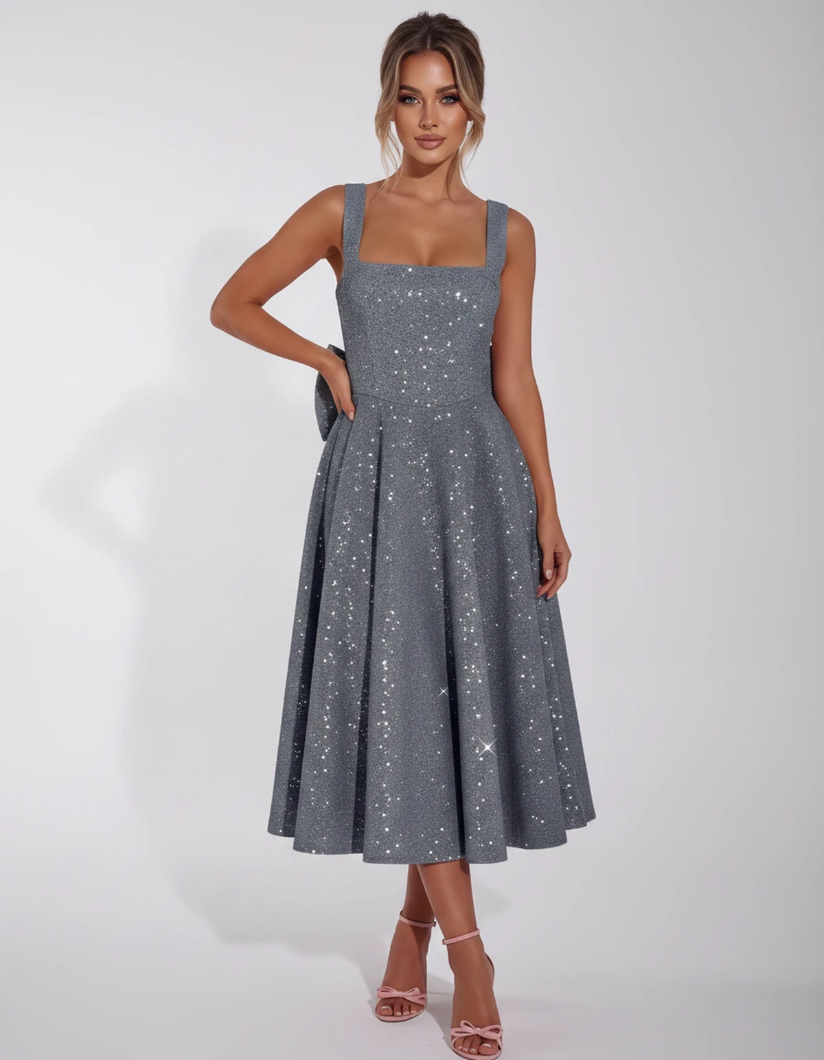 Calanthe Midi Dresses — Grey | SKU: SD-45767-grey-2,SD-45767-grey-4,SD-45767-grey-6,SD-45767-grey-8,SD-45767-grey-10,SD-45767-grey-12,SD-45767-grey-14,SD-45767-grey-16,SD-45767-grey-16W,SD-45767-grey-18W,SD-45767-grey-20W,SD-45767-grey-22W,SD-45767-grey-24W