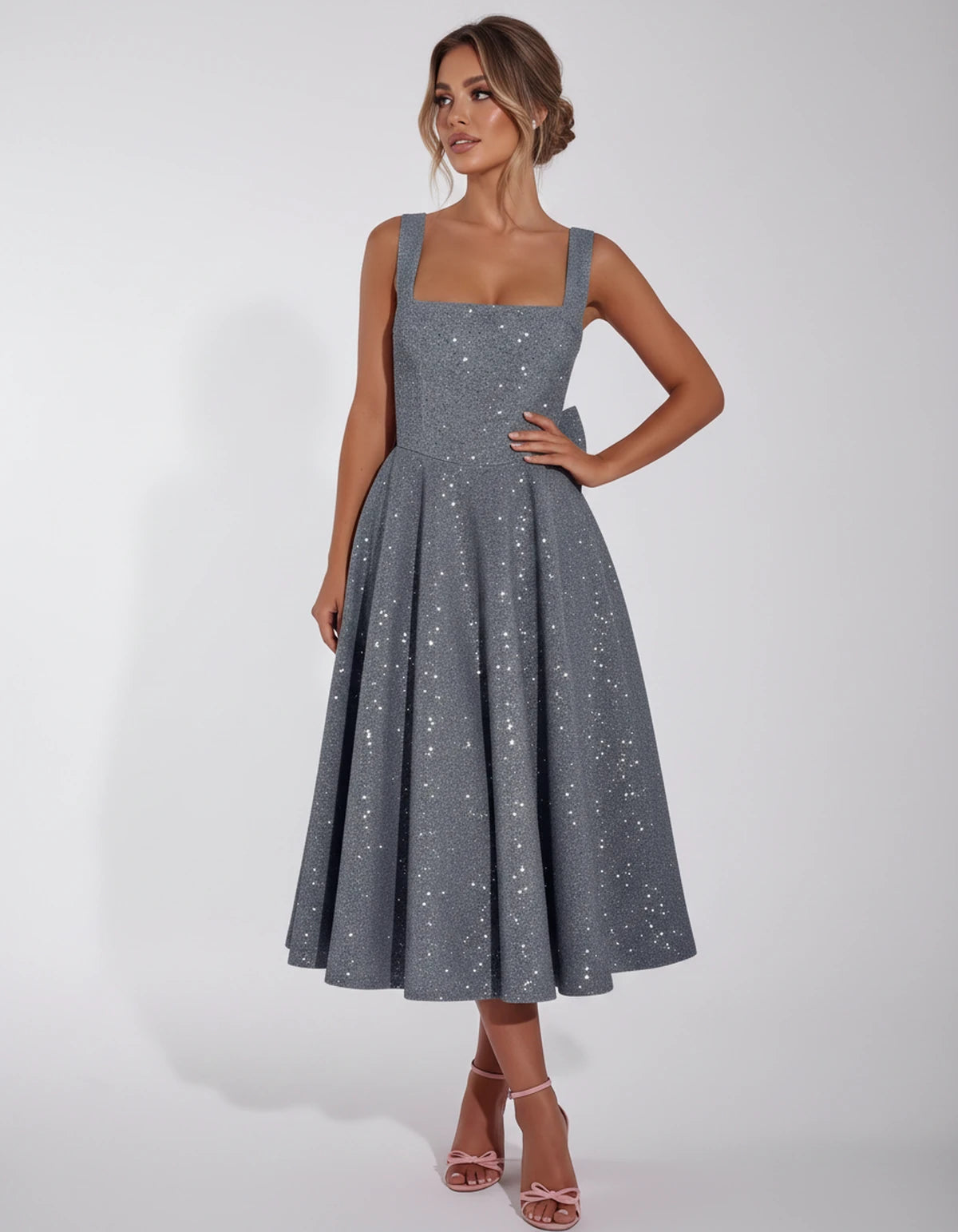 Calanthe Midi Dresses — Grey | SKU: SD-45767-grey-2,SD-45767-grey-4,SD-45767-grey-6,SD-45767-grey-8,SD-45767-grey-10,SD-45767-grey-12,SD-45767-grey-14,SD-45767-grey-16,SD-45767-grey-16W,SD-45767-grey-18W,SD-45767-grey-20W,SD-45767-grey-22W,SD-45767-grey-24W