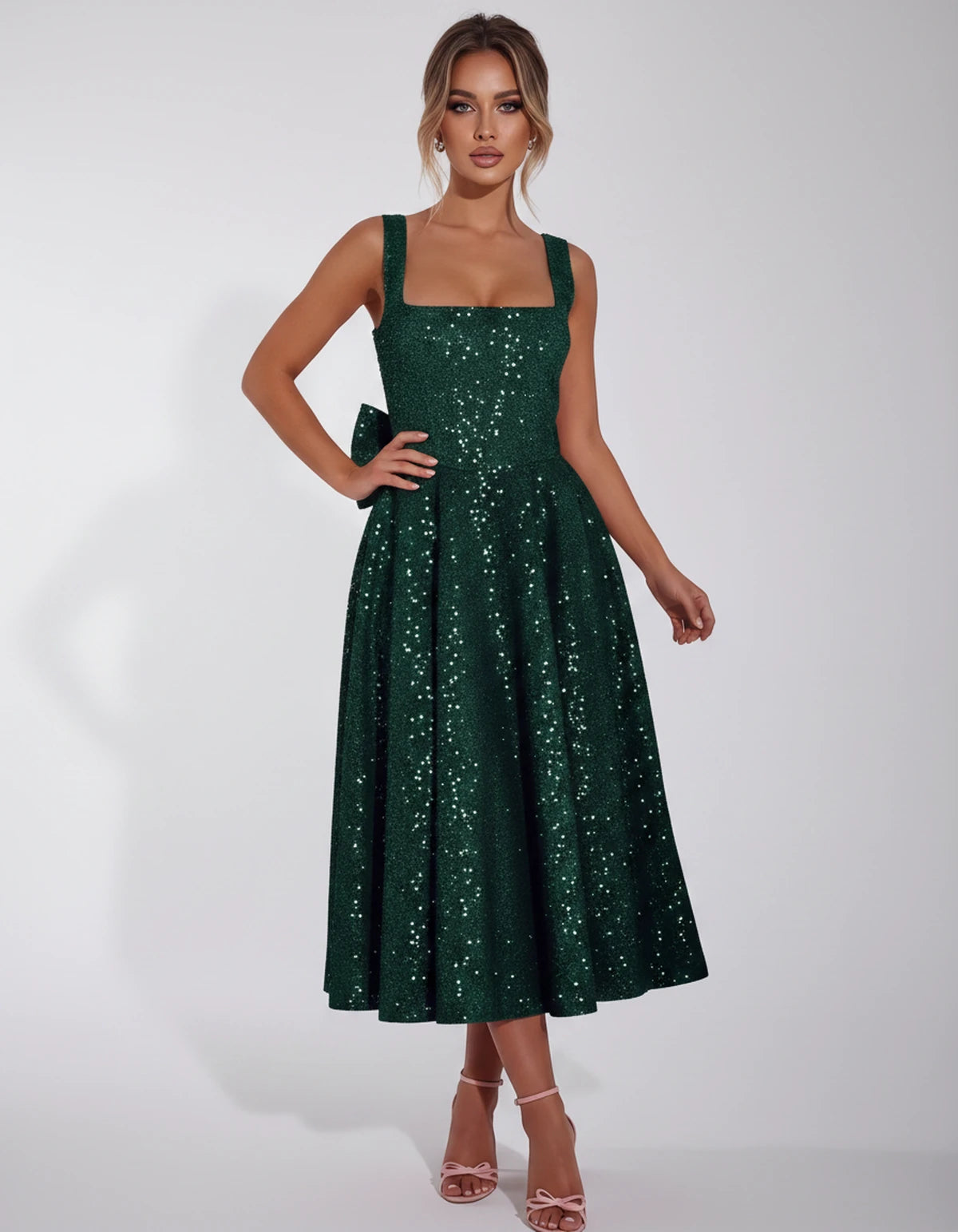 Calanthe Midi Dresses — Hunter Green | SKU: SD-45767-huntergreen-2,SD-45767-huntergreen-4,SD-45767-huntergreen-6,SD-45767-huntergreen-8,SD-45767-huntergreen-10,SD-45767-huntergreen-12,SD-45767-huntergreen-14,SD-45767-huntergreen-16,SD-45767-huntergreen-16W,SD-45767-huntergreen-18W,SD-45767-huntergreen-20W,SD-45767-huntergreen-22W,SD-45767-huntergreen-24W