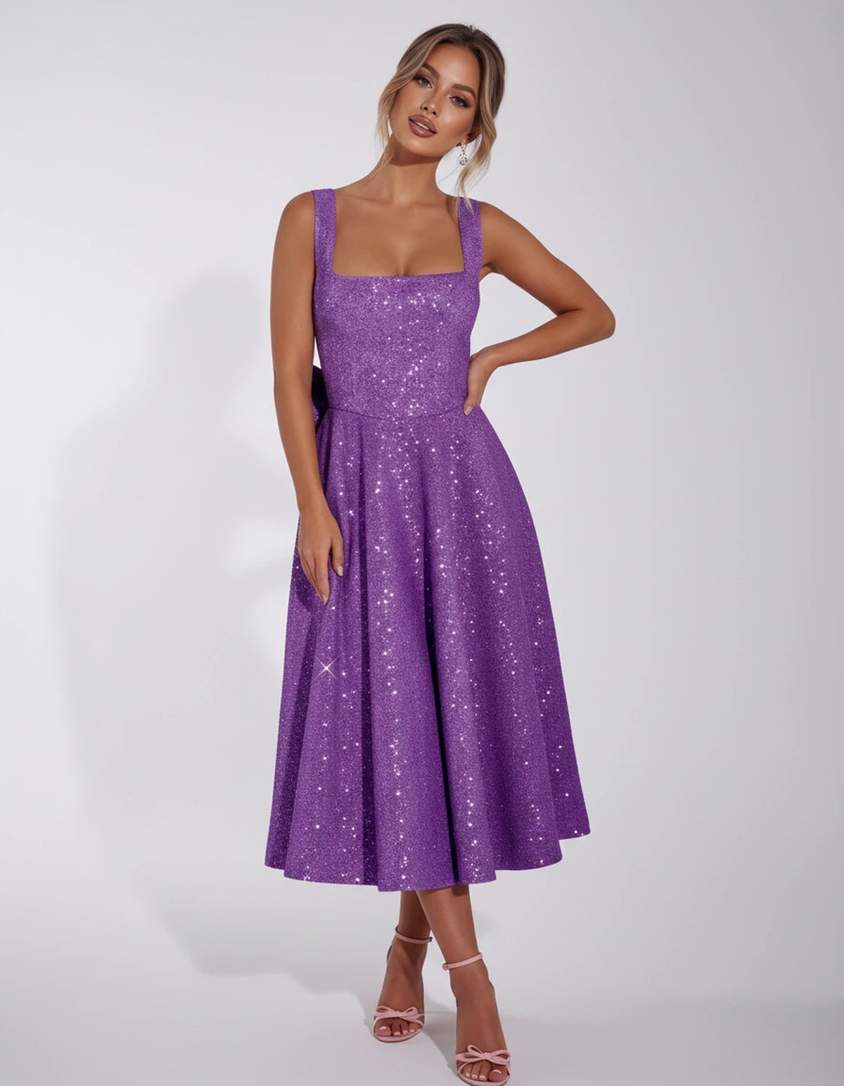 Calanthe Midi Dresses — Lilac | SKU: SD-45767-lilac-2,SD-45767-lilac-4,SD-45767-lilac-6,SD-45767-lilac-8,SD-45767-lilac-10,SD-45767-lilac-12,SD-45767-lilac-14,SD-45767-lilac-16,SD-45767-lilac-16W,SD-45767-lilac-18W,SD-45767-lilac-20W,SD-45767-lilac-22W,SD-45767-lilac-24W