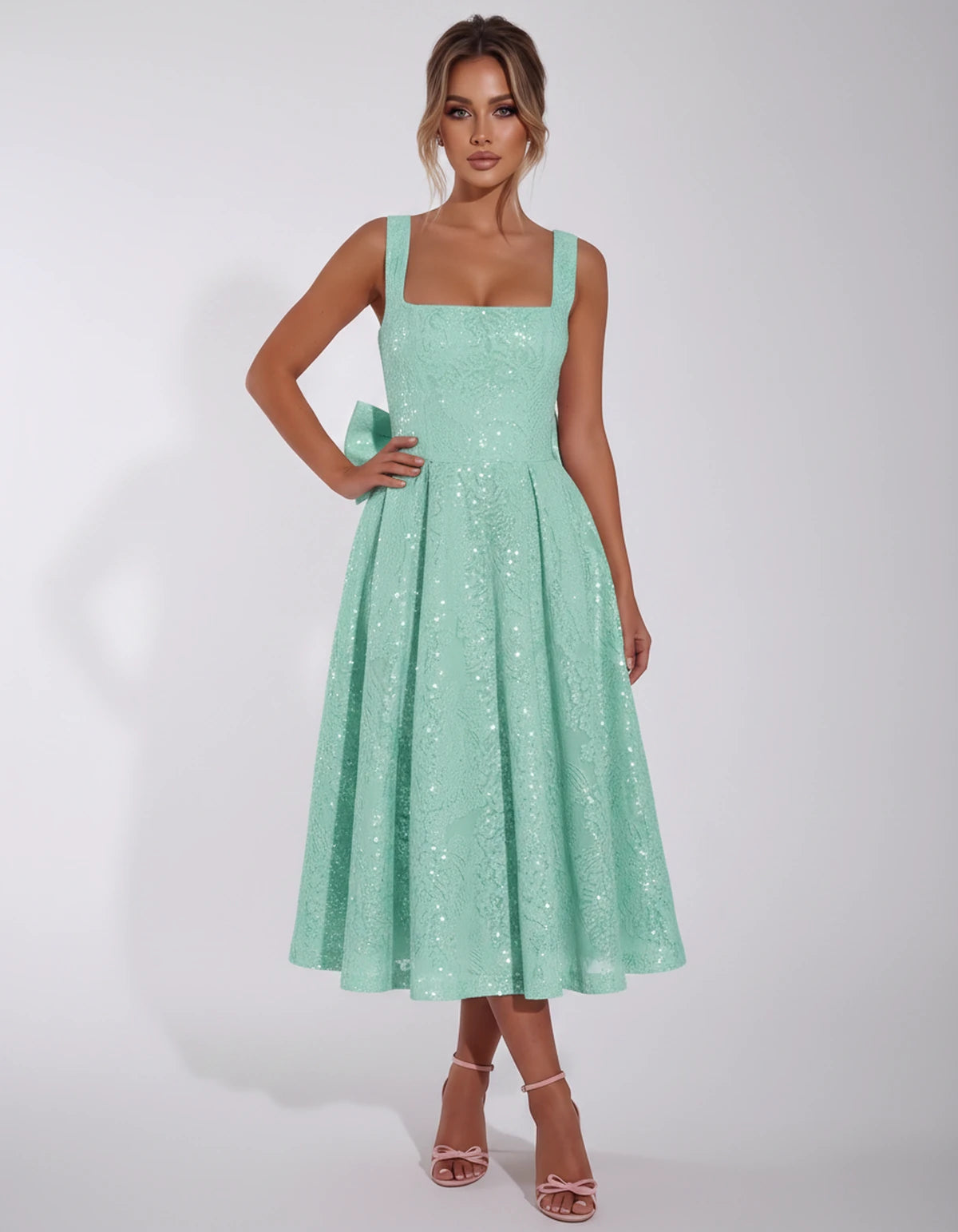 Calanthe Midi Dresses — Mint Green | SKU: SD-45767-mintgreen-2,SD-45767-mintgreen-4,SD-45767-mintgreen-6,SD-45767-mintgreen-8,SD-45767-mintgreen-10,SD-45767-mintgreen-12,SD-45767-mintgreen-14,SD-45767-mintgreen-16,SD-45767-mintgreen-16W,SD-45767-mintgreen-18W,SD-45767-mintgreen-20W,SD-45767-mintgreen-22W,SD-45767-mintgreen-24W