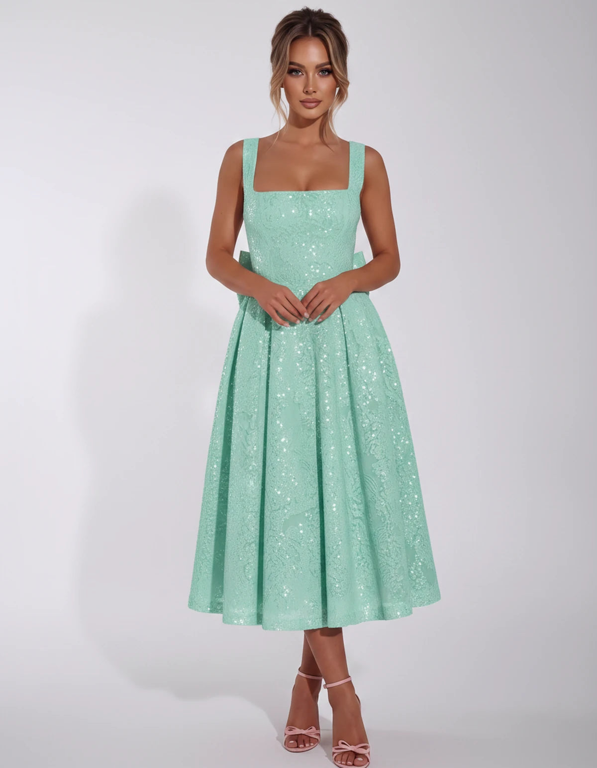 Calanthe Midi Dresses — Mint Green | SKU: SD-45767-mintgreen-2,SD-45767-mintgreen-4,SD-45767-mintgreen-6,SD-45767-mintgreen-8,SD-45767-mintgreen-10,SD-45767-mintgreen-12,SD-45767-mintgreen-14,SD-45767-mintgreen-16,SD-45767-mintgreen-16W,SD-45767-mintgreen-18W,SD-45767-mintgreen-20W,SD-45767-mintgreen-22W,SD-45767-mintgreen-24W