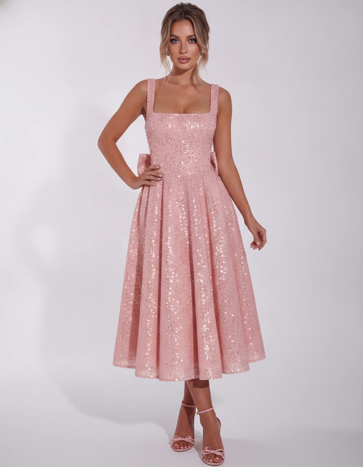 Calanthe Midi Dresses — Pink | SKU: SD-45767-pink-2,SD-45767-pink-4,SD-45767-pink-6,SD-45767-pink-8,SD-45767-pink-10,SD-45767-pink-12,SD-45767-pink-14,SD-45767-pink-16,SD-45767-pink-16W,SD-45767-pink-18W,SD-45767-pink-20W,SD-45767-pink-22W,SD-45767-pink-24W