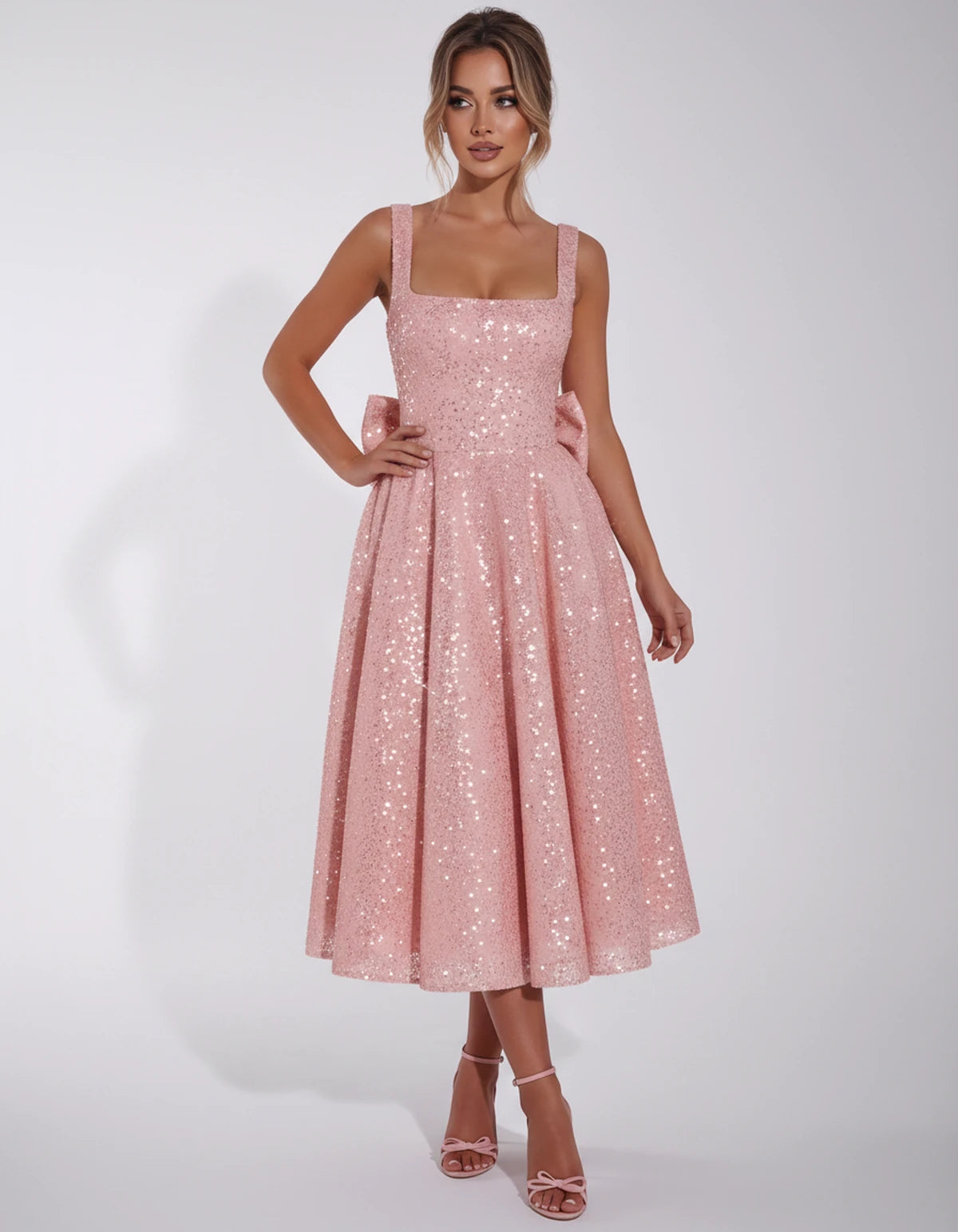 Calanthe Midi Dresses — Pink | SKU: SD-45767-pink-2,SD-45767-pink-4,SD-45767-pink-6,SD-45767-pink-8,SD-45767-pink-10,SD-45767-pink-12,SD-45767-pink-14,SD-45767-pink-16,SD-45767-pink-16W,SD-45767-pink-18W,SD-45767-pink-20W,SD-45767-pink-22W,SD-45767-pink-24W