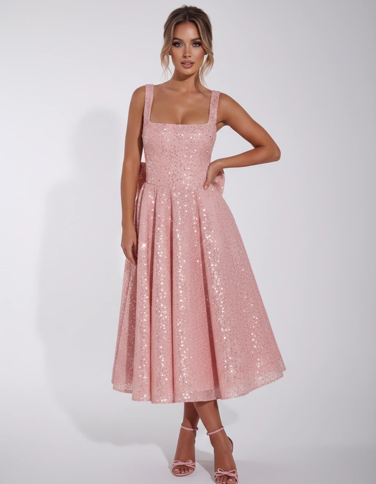 Calanthe Midi Dresses — Pink | SKU: SD-45767-pink-2,SD-45767-pink-4,SD-45767-pink-6,SD-45767-pink-8,SD-45767-pink-10,SD-45767-pink-12,SD-45767-pink-14,SD-45767-pink-16,SD-45767-pink-16W,SD-45767-pink-18W,SD-45767-pink-20W,SD-45767-pink-22W,SD-45767-pink-24W