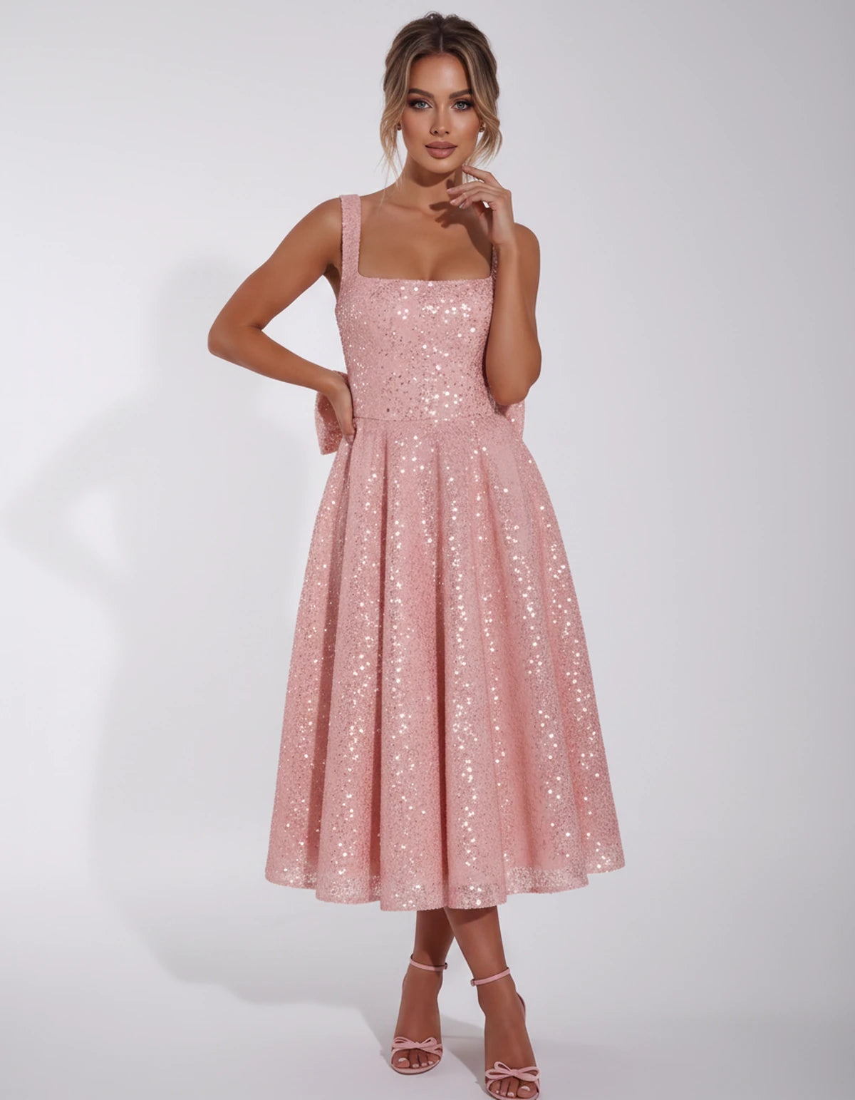 Calanthe Midi Dresses — Pink | SKU: SD-45767-pink-2,SD-45767-pink-4,SD-45767-pink-6,SD-45767-pink-8,SD-45767-pink-10,SD-45767-pink-12,SD-45767-pink-14,SD-45767-pink-16,SD-45767-pink-16W,SD-45767-pink-18W,SD-45767-pink-20W,SD-45767-pink-22W,SD-45767-pink-24W