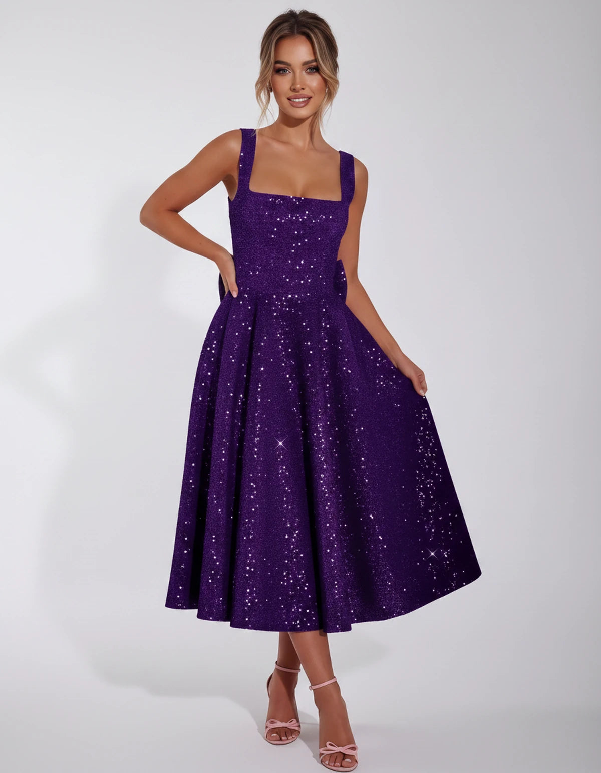 Calanthe Midi Dresses — Purple | SKU: SD-45767-purple-2,SD-45767-purple-4,SD-45767-purple-6,SD-45767-purple-8,SD-45767-purple-10,SD-45767-purple-12,SD-45767-purple-14,SD-45767-purple-16,SD-45767-purple-16W,SD-45767-purple-18W,SD-45767-purple-20W,SD-45767-purple-22W,SD-45767-purple-24W