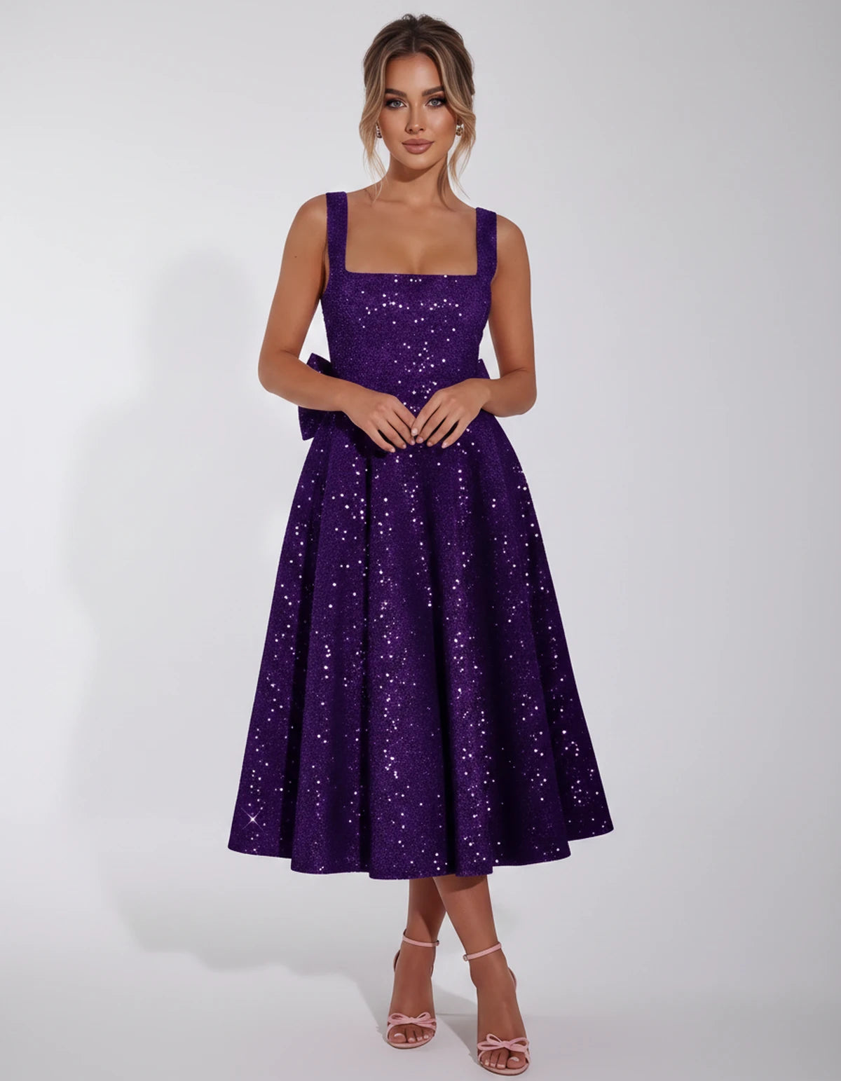 Calanthe Midi Dresses — Purple | SKU: SD-45767-purple-2,SD-45767-purple-4,SD-45767-purple-6,SD-45767-purple-8,SD-45767-purple-10,SD-45767-purple-12,SD-45767-purple-14,SD-45767-purple-16,SD-45767-purple-16W,SD-45767-purple-18W,SD-45767-purple-20W,SD-45767-purple-22W,SD-45767-purple-24W
