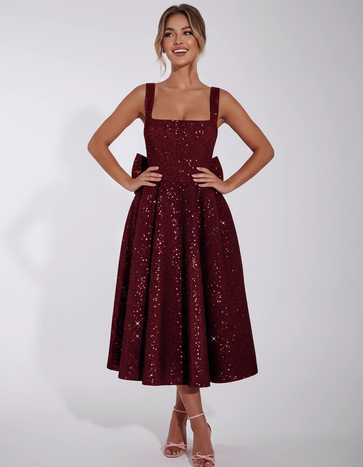 Calanthe Midi Dresses — Red | SKU: SD-45767-red-2,SD-45767-red-4,SD-45767-red-6,SD-45767-red-8,SD-45767-red-10,SD-45767-red-12,SD-45767-red-14,SD-45767-red-16,SD-45767-red-16W,SD-45767-red-18W,SD-45767-red-20W,SD-45767-red-22W,SD-45767-red-24W
