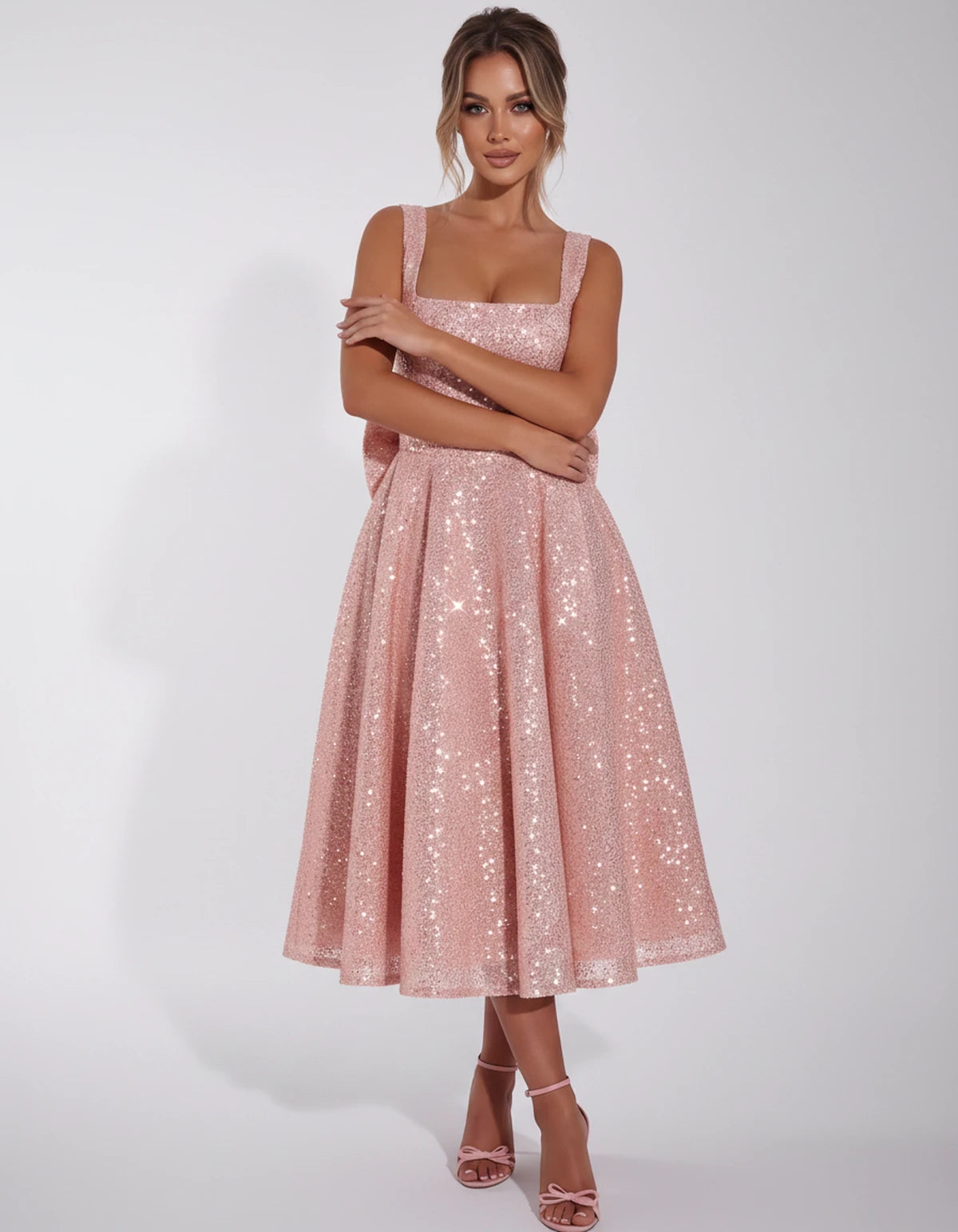 Calanthe Midi Dresses — Rose Gold | SKU: SD-45767-rosegold-2,SD-45767-rosegold-4,SD-45767-rosegold-6,SD-45767-rosegold-8,SD-45767-rosegold-10,SD-45767-rosegold-12,SD-45767-rosegold-14,SD-45767-rosegold-16,SD-45767-rosegold-16W,SD-45767-rosegold-18W,SD-45767-rosegold-20W,SD-45767-rosegold-22W,SD-45767-rosegold-24W