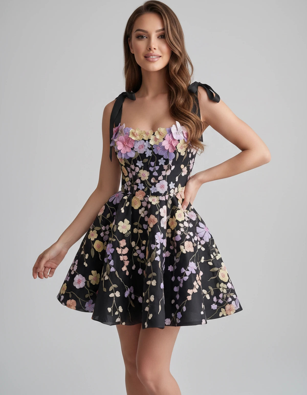 Callista Mini Dress — Black | SKU: SD-58295-black-2,SD-58295-black-4,SD-58295-black-6,SD-58295-black-8,SD-58295-black-10,SD-58295-black-12,SD-58295-black-14,SD-58295-black-16,SD-58295-black-16W,SD-58295-black-18W,SD-58295-black-20W,SD-58295-black-22W