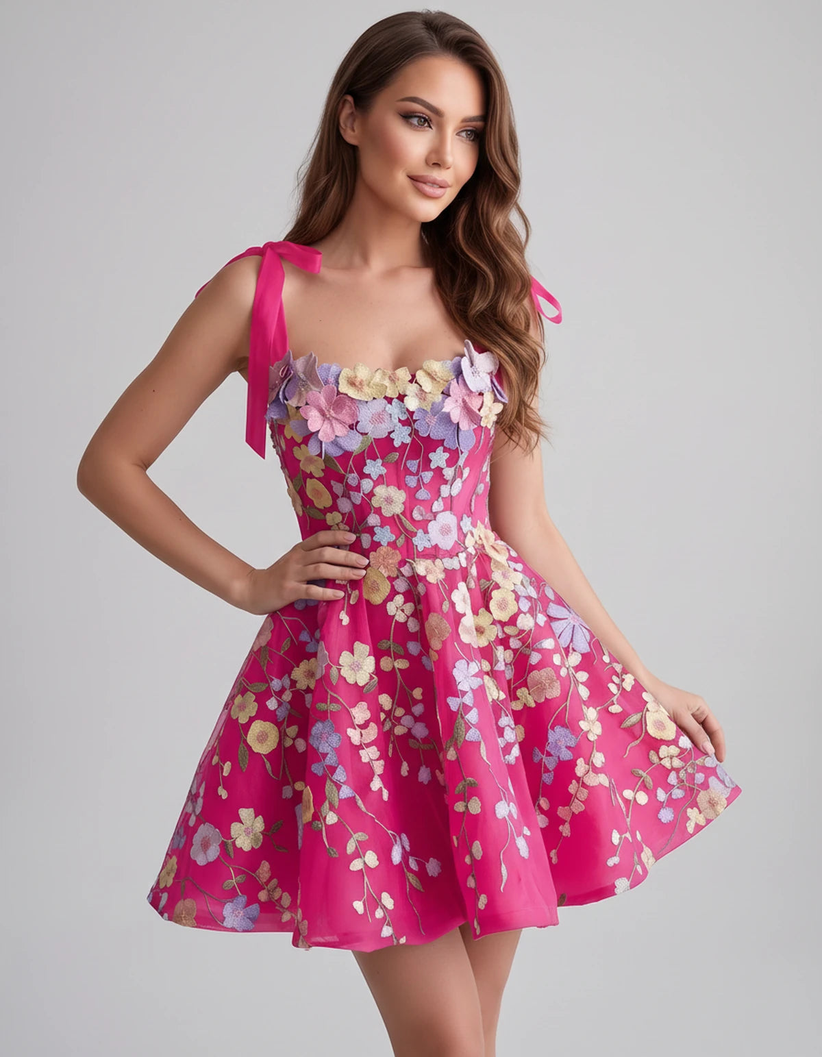 Callista Mini Dress — Bright Pink | SKU: SD-58295-brightpink-2,SD-58295-brightpink-4,SD-58295-brightpink-6,SD-58295-brightpink-8,SD-58295-brightpink-10,SD-58295-brightpink-12,SD-58295-brightpink-14,SD-58295-brightpink-16,SD-58295-brightpink-16W,SD-58295-brightpink-18W,SD-58295-brightpink-20W,SD-58295-brightpink-22W
