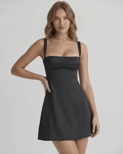 Lauven Cannes Mini Dress featuring a sleek A-Line silhouette and structured bust for modern elegance.