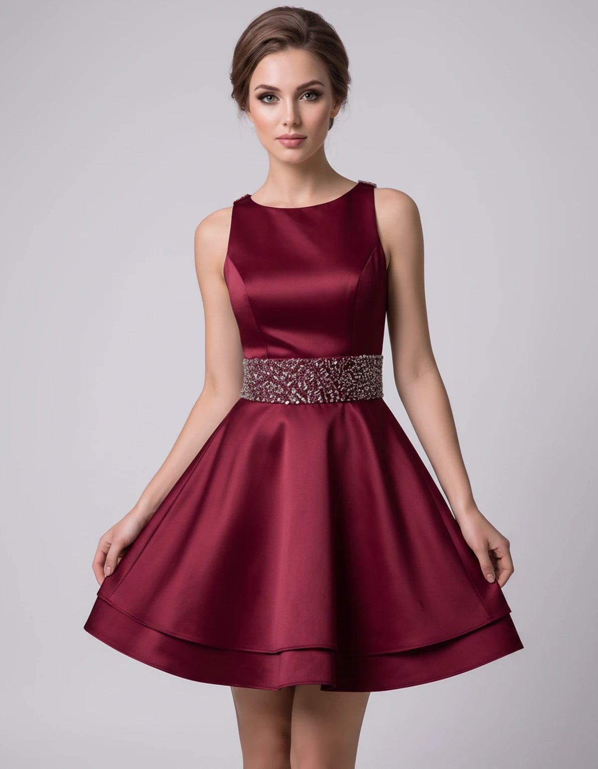 Caravelle Mini Dress — Burgundy | SKU: SD-47782-burgundy-2,SD-47782-burgundy-4,SD-47782-burgundy-6,SD-47782-burgundy-8,SD-47782-burgundy-10,SD-47782-burgundy-12,SD-47782-burgundy-14,SD-47782-burgundy-14W,SD-47782-burgundy-16,SD-47782-burgundy-16W,SD-47782-burgundy-18W,SD-47782-burgundy-20W,SD-47782-burgundy-22W,SD-47782-burgundy-24W