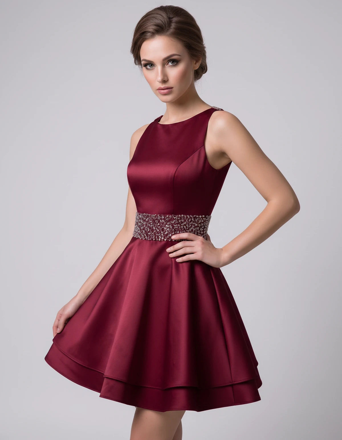 Caravelle Mini Dress — Burgundy | SKU: SD-47782-burgundy-2,SD-47782-burgundy-4,SD-47782-burgundy-6,SD-47782-burgundy-8,SD-47782-burgundy-10,SD-47782-burgundy-12,SD-47782-burgundy-14,SD-47782-burgundy-14W,SD-47782-burgundy-16,SD-47782-burgundy-16W,SD-47782-burgundy-18W,SD-47782-burgundy-20W,SD-47782-burgundy-22W,SD-47782-burgundy-24W