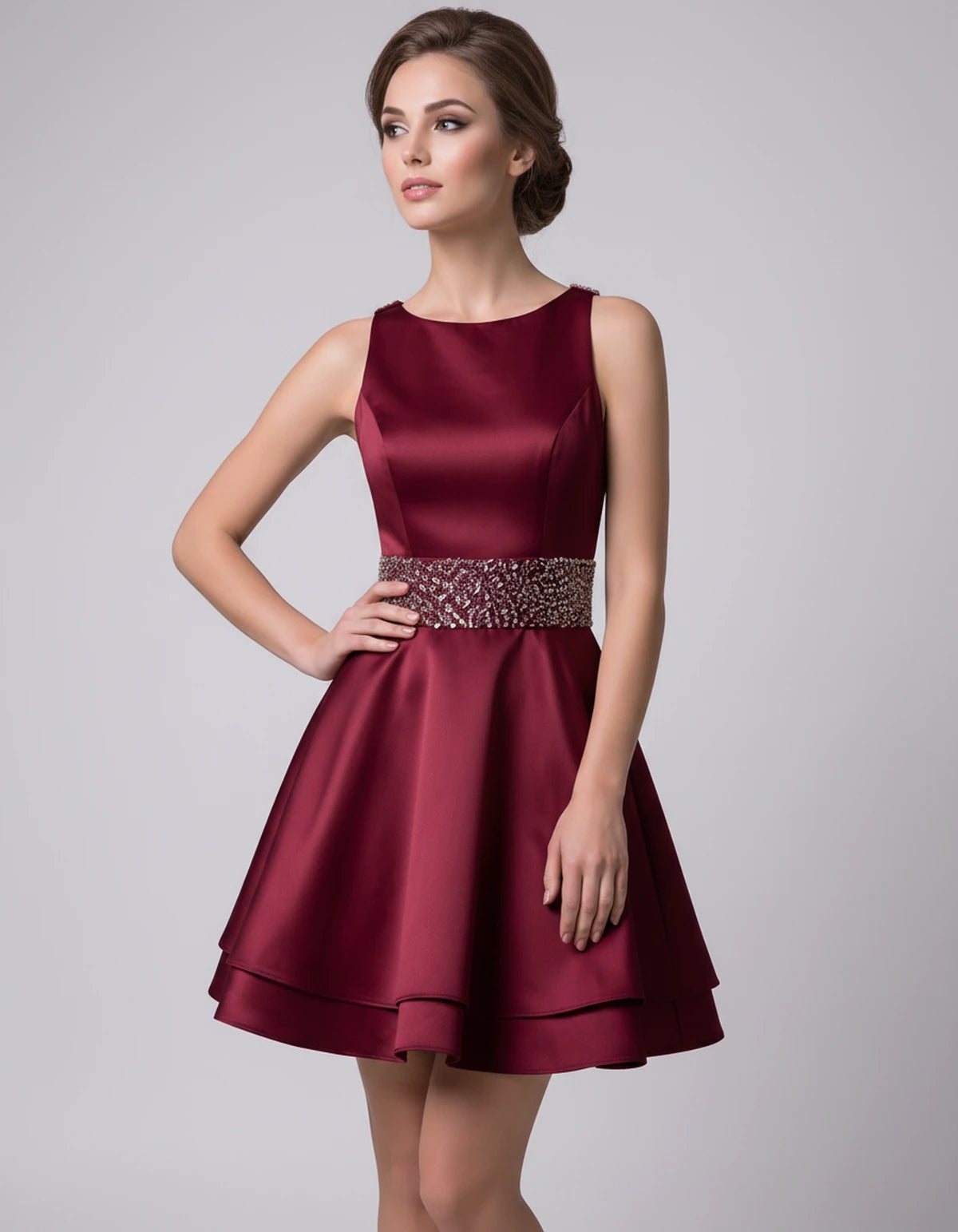 Caravelle Mini Dress — Burgundy | SKU: SD-47782-burgundy-2,SD-47782-burgundy-4,SD-47782-burgundy-6,SD-47782-burgundy-8,SD-47782-burgundy-10,SD-47782-burgundy-12,SD-47782-burgundy-14,SD-47782-burgundy-14W,SD-47782-burgundy-16,SD-47782-burgundy-16W,SD-47782-burgundy-18W,SD-47782-burgundy-20W,SD-47782-burgundy-22W,SD-47782-burgundy-24W