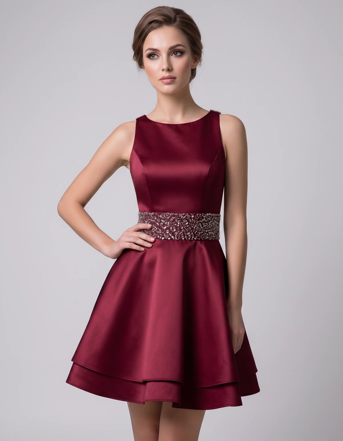 Caravelle Mini Dress — Burgundy | SKU: SD-47782-burgundy-2,SD-47782-burgundy-4,SD-47782-burgundy-6,SD-47782-burgundy-8,SD-47782-burgundy-10,SD-47782-burgundy-12,SD-47782-burgundy-14,SD-47782-burgundy-14W,SD-47782-burgundy-16,SD-47782-burgundy-16W,SD-47782-burgundy-18W,SD-47782-burgundy-20W,SD-47782-burgundy-22W,SD-47782-burgundy-24W
