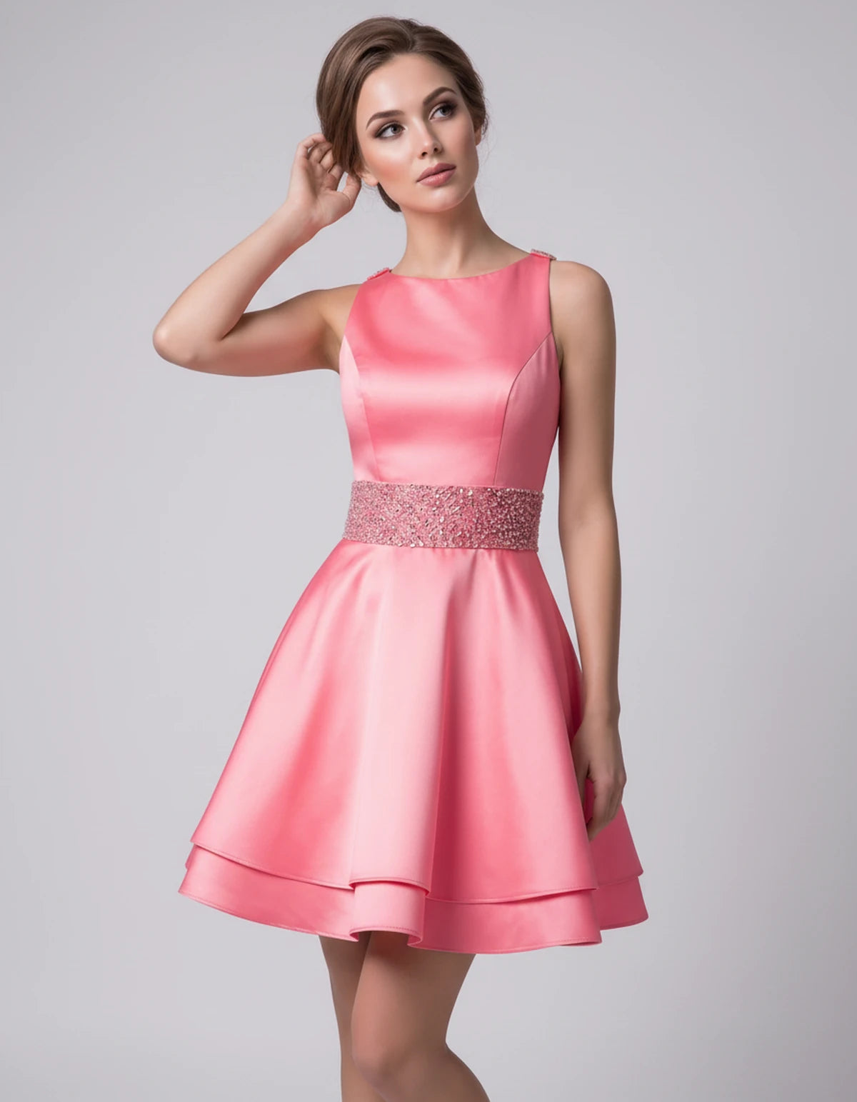 Caravelle Mini Dress — Coral | SKU: SD-47782-coral-2,SD-47782-coral-4,SD-47782-coral-6,SD-47782-coral-8,SD-47782-coral-10,SD-47782-coral-12,SD-47782-coral-14,SD-47782-coral-14W,SD-47782-coral-16,SD-47782-coral-16W,SD-47782-coral-18W,SD-47782-coral-20W,SD-47782-coral-22W,SD-47782-coral-24W