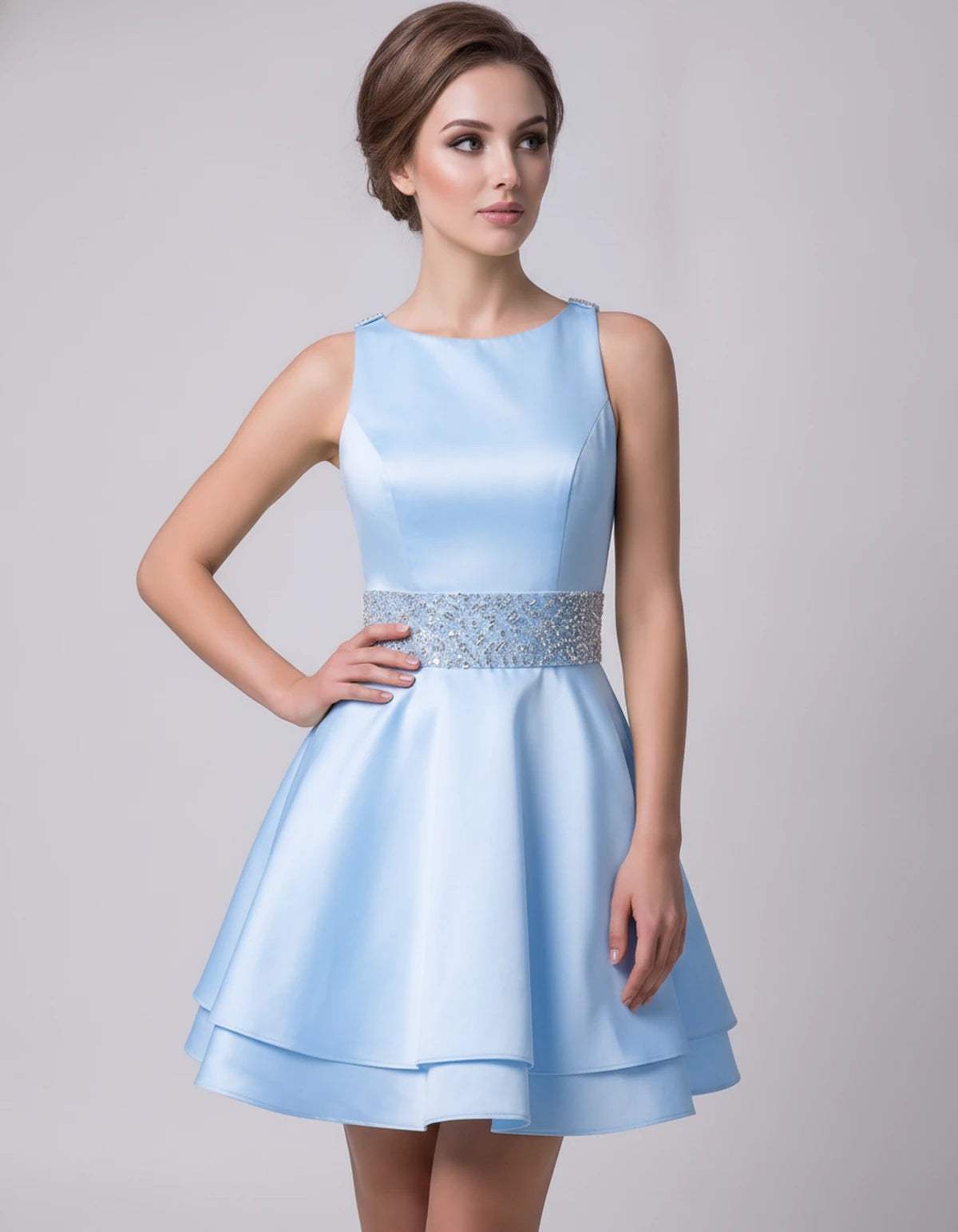 Caravelle Mini Dress — Light Blue | SKU: SD-47782-lightblue-2,SD-47782-lightblue-4,SD-47782-lightblue-6,SD-47782-lightblue-8,SD-47782-lightblue-10,SD-47782-lightblue-12,SD-47782-lightblue-14,SD-47782-lightblue-14W,SD-47782-lightblue-16,SD-47782-lightblue-16W,SD-47782-lightblue-18W,SD-47782-lightblue-20W,SD-47782-lightblue-22W,SD-47782-lightblue-24W