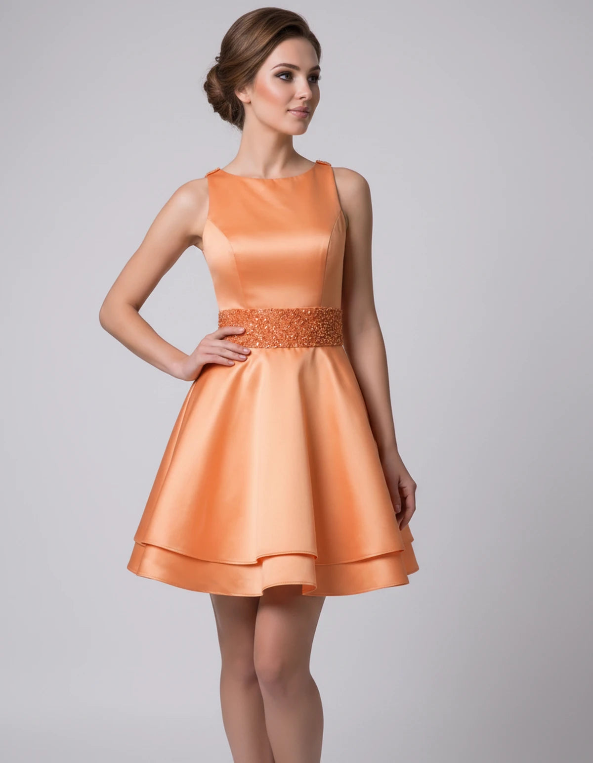 Caravelle Mini Dress — Orange | SKU: SD-47782-orange-2,SD-47782-orange-4,SD-47782-orange-6,SD-47782-orange-8,SD-47782-orange-10,SD-47782-orange-12,SD-47782-orange-14,SD-47782-orange-14W,SD-47782-orange-16,SD-47782-orange-16W,SD-47782-orange-18W,SD-47782-orange-20W,SD-47782-orange-22W,SD-47782-orange-24W