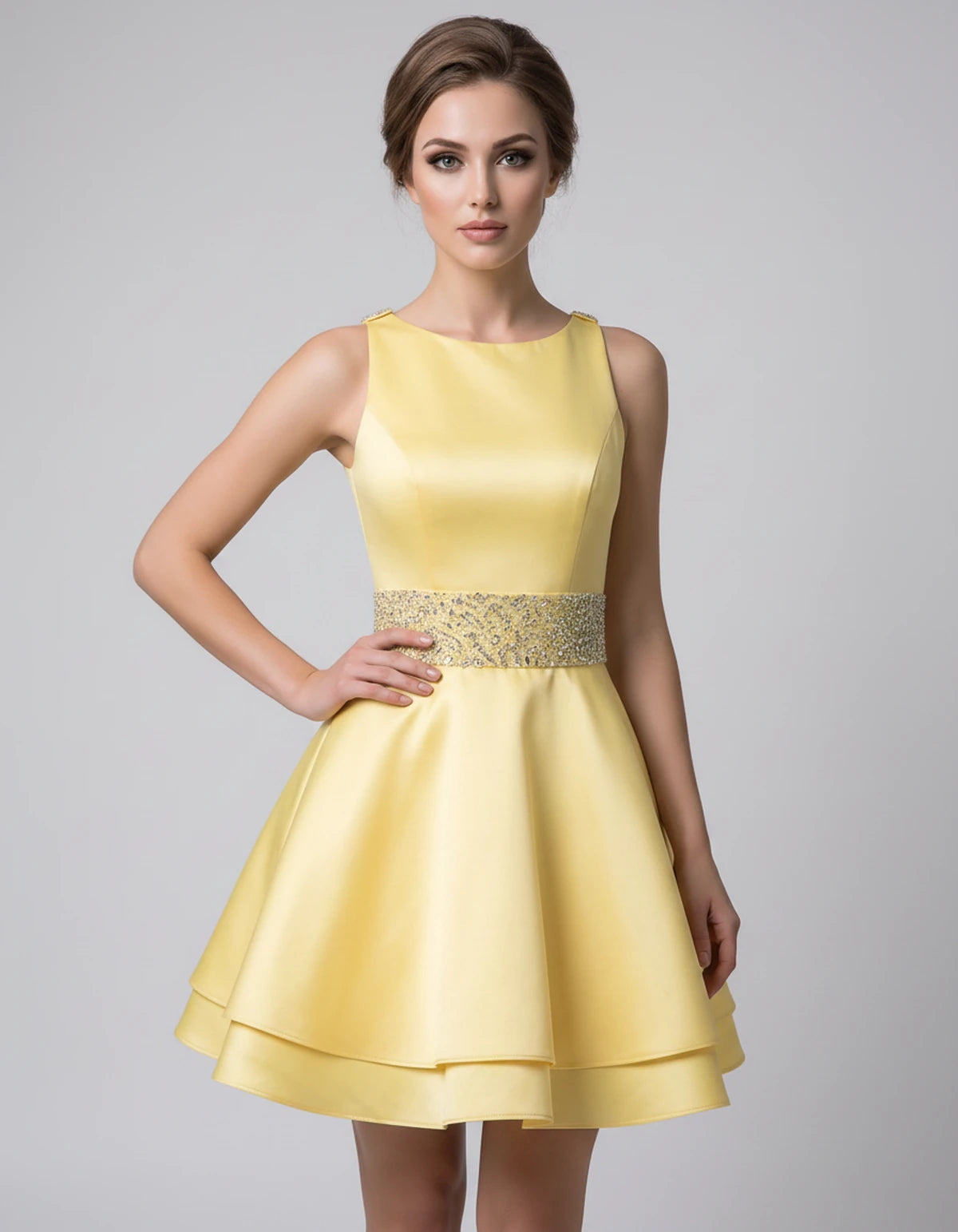 Caravelle Mini Dress — Yellow | SKU: SD-47782-yellow-2,SD-47782-yellow-4,SD-47782-yellow-6,SD-47782-yellow-8,SD-47782-yellow-10,SD-47782-yellow-12,SD-47782-yellow-14,SD-47782-yellow-14W,SD-47782-yellow-16,SD-47782-yellow-16W,SD-47782-yellow-18W,SD-47782-yellow-20W,SD-47782-yellow-22W,SD-47782-yellow-24W
