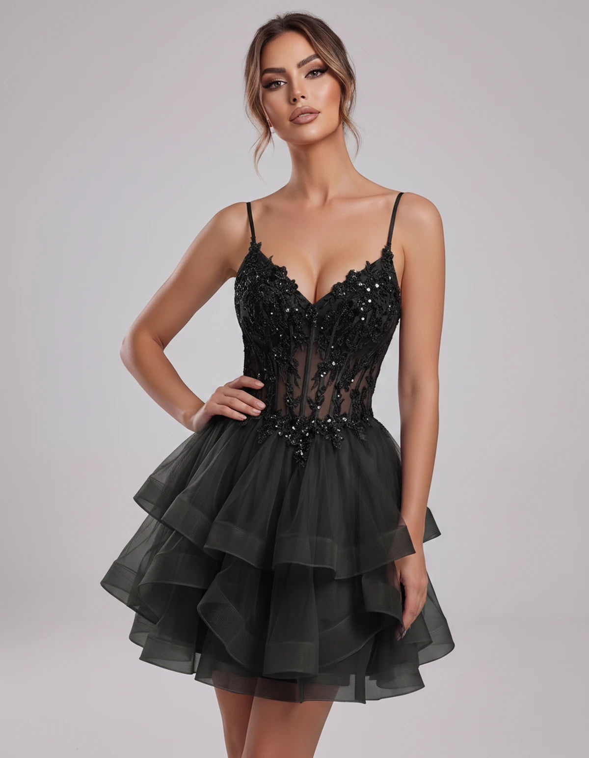 Carmela Mini Dress — Black | SKU: SD-66563-black-2,SD-66563-black-4,SD-66563-black-6,SD-66563-black-8,SD-66563-black-10,SD-66563-black-12,SD-66563-black-14,SD-66563-black-14W,SD-66563-black-16,SD-66563-black-16W,SD-66563-black-18W,SD-66563-black-20W,SD-66563-black-22W,SD-66563-black-24W