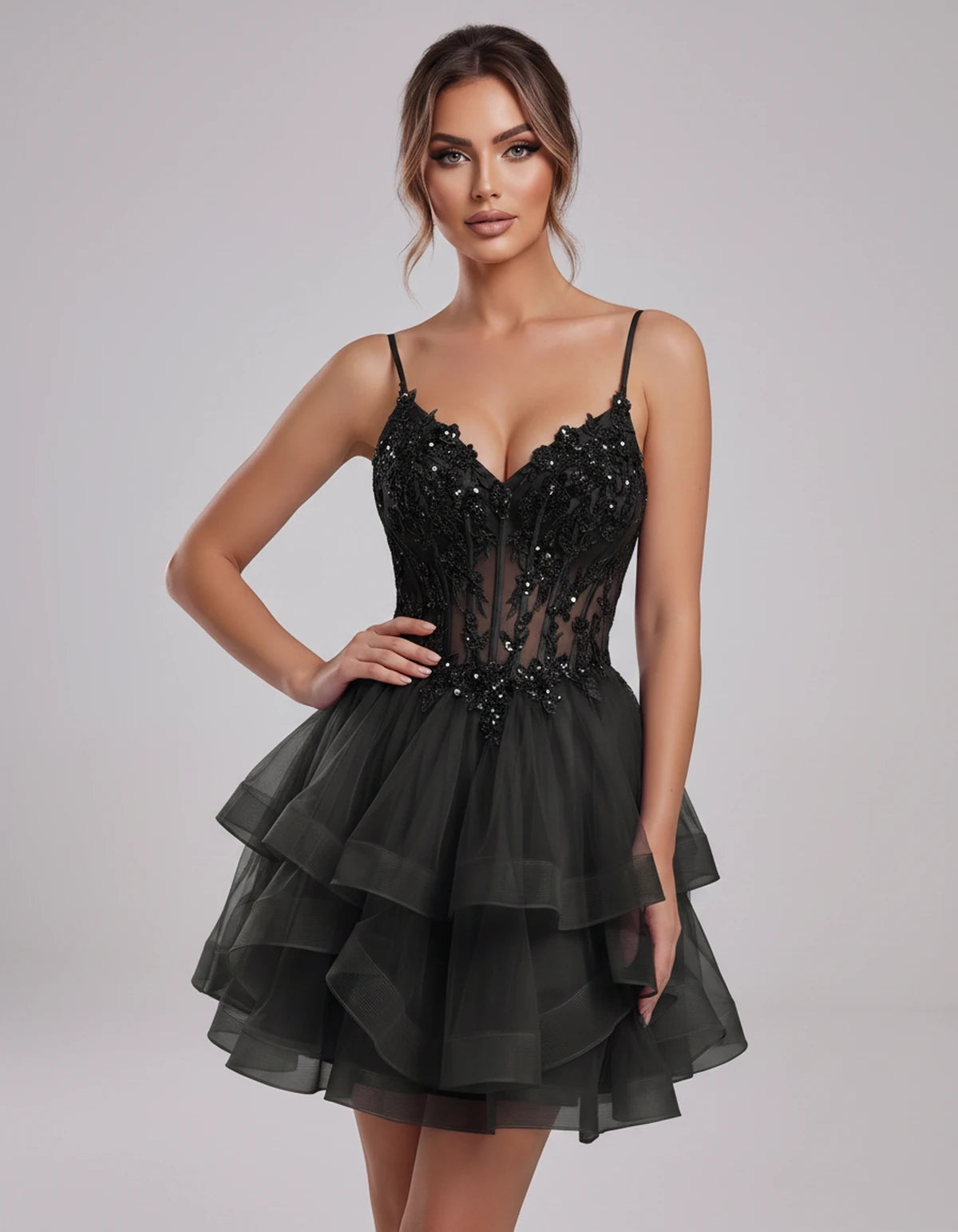 Carmela Mini Dress — Black | SKU: SD-66563-black-2,SD-66563-black-4,SD-66563-black-6,SD-66563-black-8,SD-66563-black-10,SD-66563-black-12,SD-66563-black-14,SD-66563-black-14W,SD-66563-black-16,SD-66563-black-16W,SD-66563-black-18W,SD-66563-black-20W,SD-66563-black-22W,SD-66563-black-24W