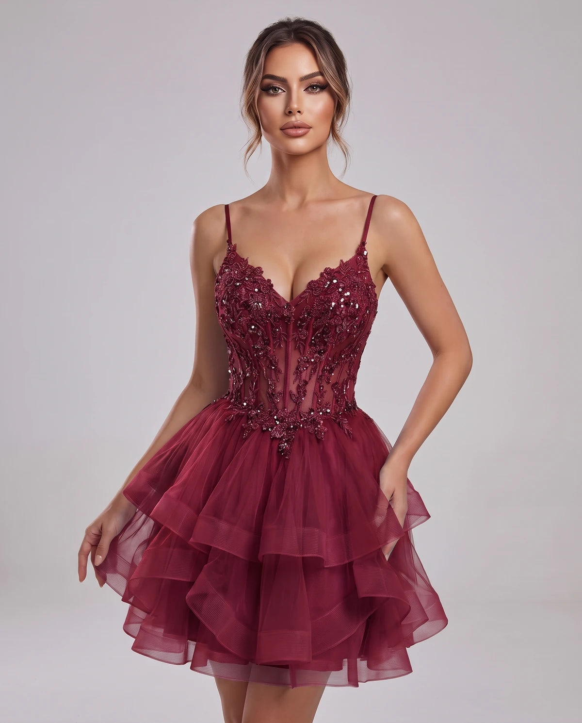 Carmela Mini Dress — Burgundy