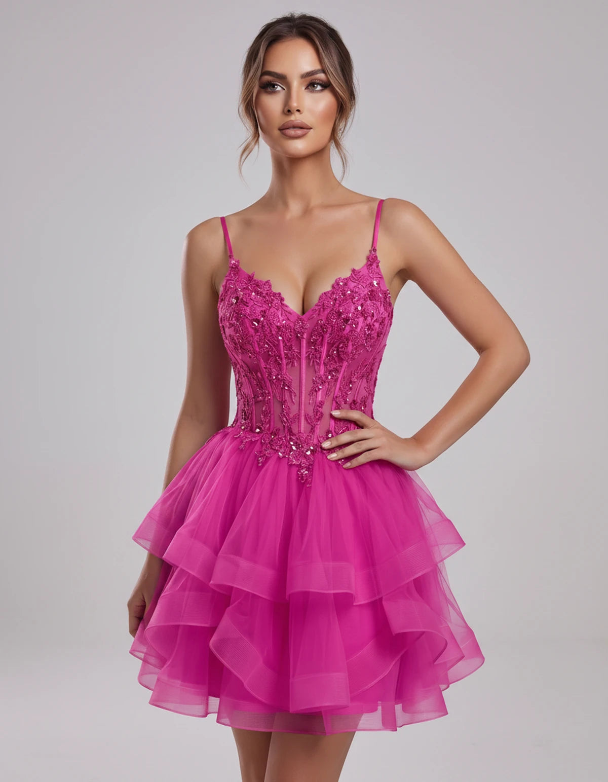 Carmela Mini Dress — Fuchsia | SKU: SD-66563-fuchsia-2,SD-66563-fuchsia-4,SD-66563-fuchsia-6,SD-66563-fuchsia-8,SD-66563-fuchsia-10,SD-66563-fuchsia-12,SD-66563-fuchsia-14,SD-66563-fuchsia-14W,SD-66563-fuchsia-16,SD-66563-fuchsia-16W,SD-66563-fuchsia-18W,SD-66563-fuchsia-20W,SD-66563-fuchsia-22W,SD-66563-fuchsia-24W