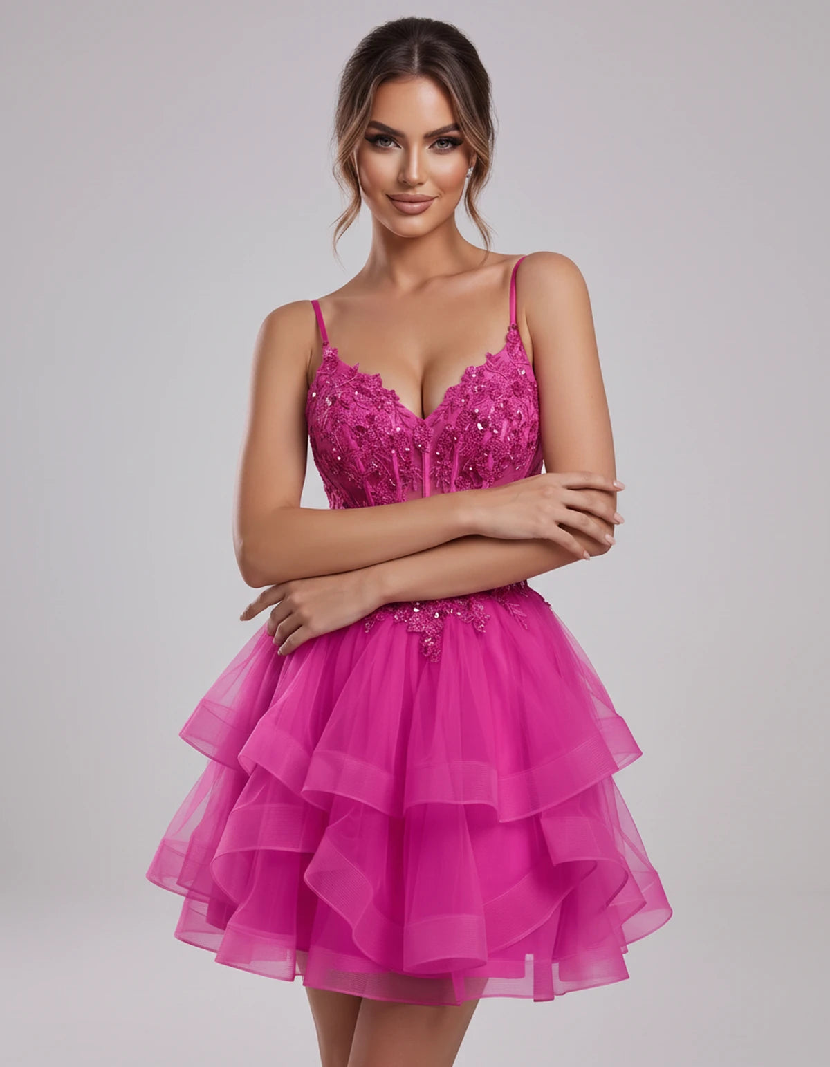 Carmela Mini Dress — Fuchsia | SKU: SD-66563-fuchsia-2,SD-66563-fuchsia-4,SD-66563-fuchsia-6,SD-66563-fuchsia-8,SD-66563-fuchsia-10,SD-66563-fuchsia-12,SD-66563-fuchsia-14,SD-66563-fuchsia-14W,SD-66563-fuchsia-16,SD-66563-fuchsia-16W,SD-66563-fuchsia-18W,SD-66563-fuchsia-20W,SD-66563-fuchsia-22W,SD-66563-fuchsia-24W