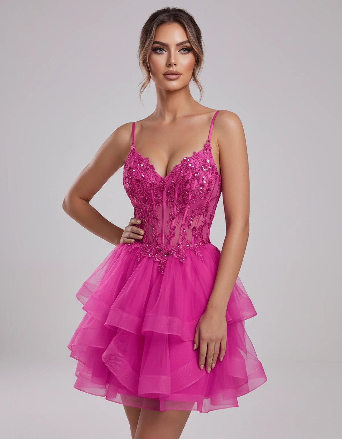 Carmela Mini Dress — Fuchsia | SKU: SD-66563-fuchsia-2,SD-66563-fuchsia-4,SD-66563-fuchsia-6,SD-66563-fuchsia-8,SD-66563-fuchsia-10,SD-66563-fuchsia-12,SD-66563-fuchsia-14,SD-66563-fuchsia-14W,SD-66563-fuchsia-16,SD-66563-fuchsia-16W,SD-66563-fuchsia-18W,SD-66563-fuchsia-20W,SD-66563-fuchsia-22W,SD-66563-fuchsia-24W