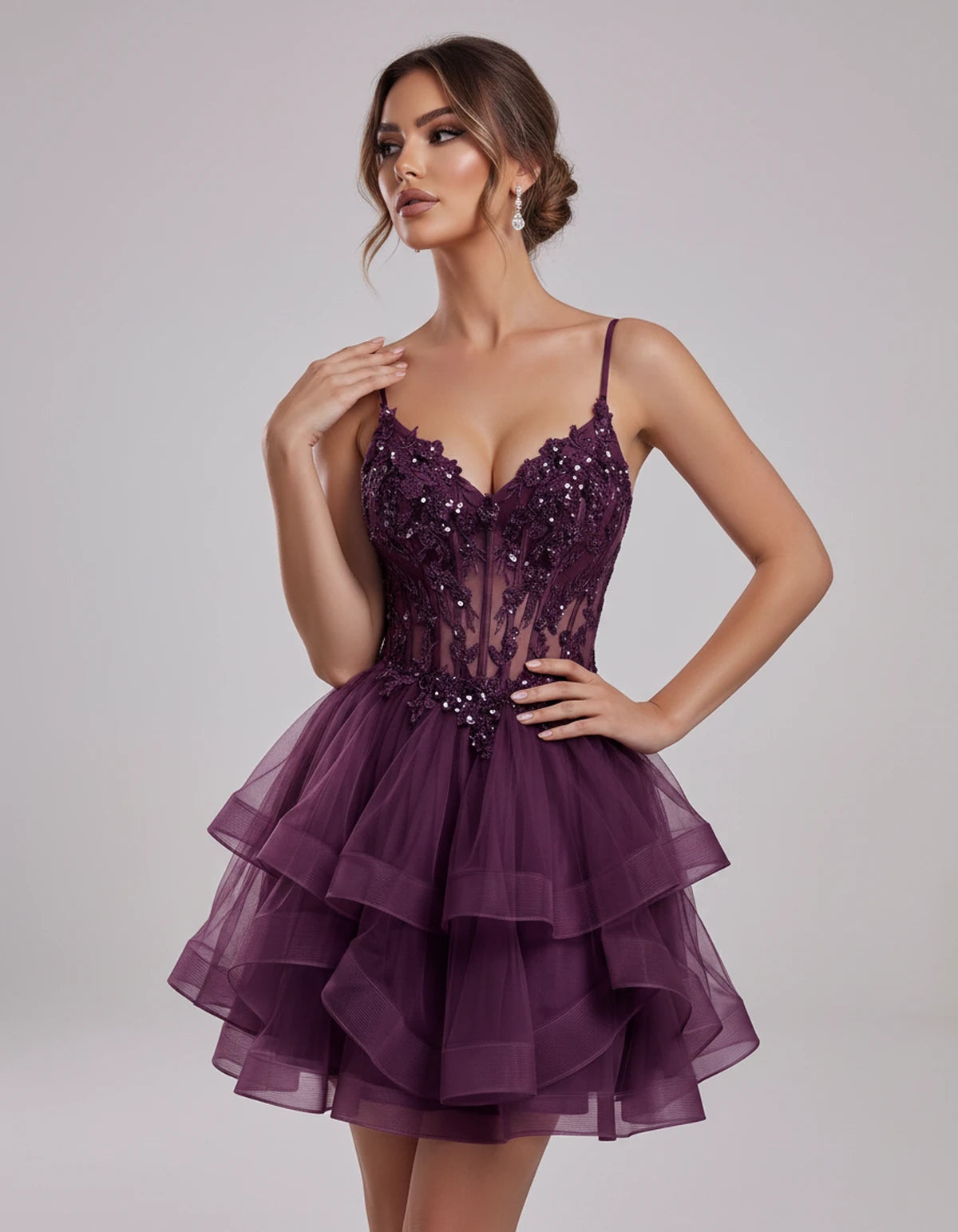 Carmela Mini Dress — Grap Purple | SKU: SD-66563-grappurple-2,SD-66563-grappurple-4,SD-66563-grappurple-6,SD-66563-grappurple-8,SD-66563-grappurple-10,SD-66563-grappurple-12,SD-66563-grappurple-14,SD-66563-grappurple-14W,SD-66563-grappurple-16,SD-66563-grappurple-16W,SD-66563-grappurple-18W,SD-66563-grappurple-20W,SD-66563-grappurple-22W,SD-66563-grappurple-24W