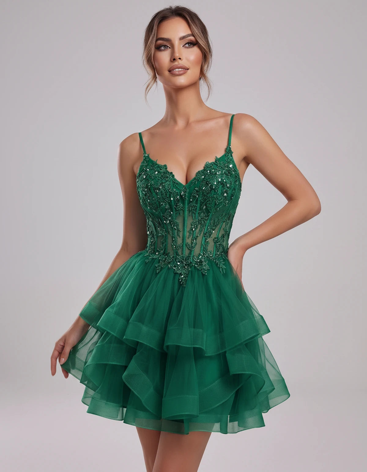 Carmela Mini Dress — Green | SKU: SD-66563-green-2,SD-66563-green-4,SD-66563-green-6,SD-66563-green-8,SD-66563-green-10,SD-66563-green-12,SD-66563-green-14,SD-66563-green-14W,SD-66563-green-16,SD-66563-green-16W,SD-66563-green-18W,SD-66563-green-20W,SD-66563-green-22W,SD-66563-green-24W