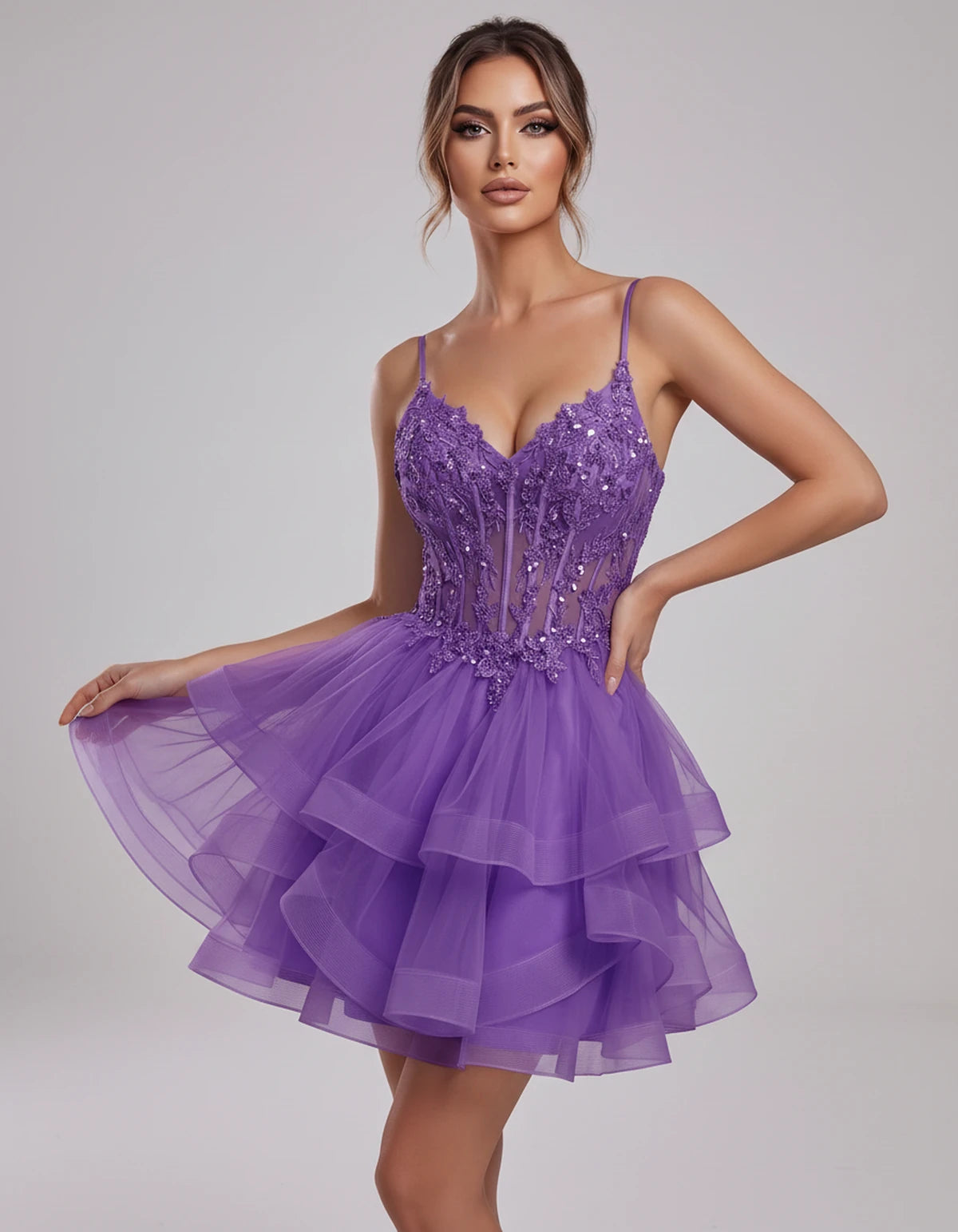 Carmela Mini Dress — Lilac | SKU: SD-66563-lilac-2,SD-66563-lilac-4,SD-66563-lilac-6,SD-66563-lilac-8,SD-66563-lilac-10,SD-66563-lilac-12,SD-66563-lilac-14,SD-66563-lilac-14W,SD-66563-lilac-16,SD-66563-lilac-16W,SD-66563-lilac-18W,SD-66563-lilac-20W,SD-66563-lilac-22W,SD-66563-lilac-24W