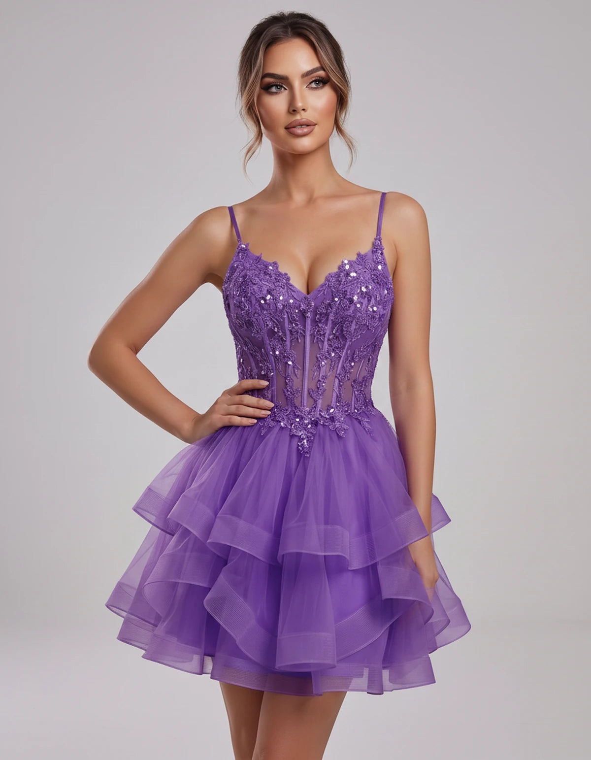 Carmela Mini Dress — Lilac | SKU: SD-66563-lilac-2,SD-66563-lilac-4,SD-66563-lilac-6,SD-66563-lilac-8,SD-66563-lilac-10,SD-66563-lilac-12,SD-66563-lilac-14,SD-66563-lilac-14W,SD-66563-lilac-16,SD-66563-lilac-16W,SD-66563-lilac-18W,SD-66563-lilac-20W,SD-66563-lilac-22W,SD-66563-lilac-24W