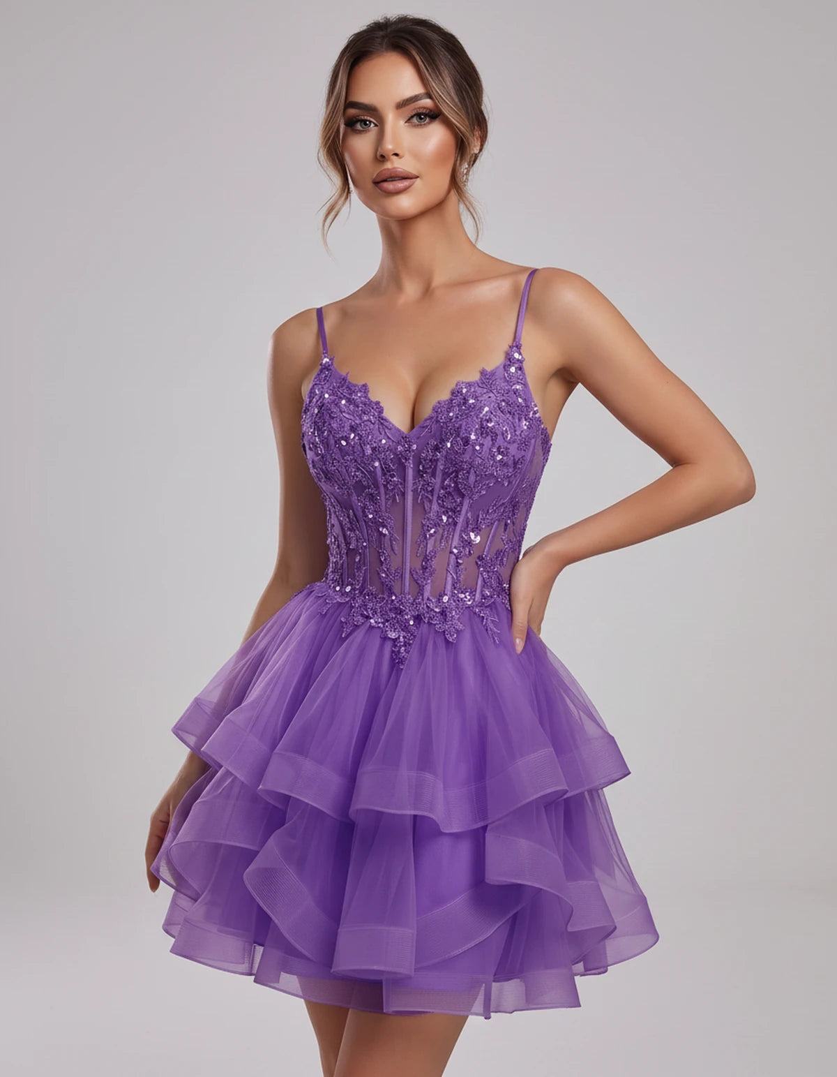 Carmela Mini Dress — Lilac | SKU: SD-66563-lilac-2,SD-66563-lilac-4,SD-66563-lilac-6,SD-66563-lilac-8,SD-66563-lilac-10,SD-66563-lilac-12,SD-66563-lilac-14,SD-66563-lilac-14W,SD-66563-lilac-16,SD-66563-lilac-16W,SD-66563-lilac-18W,SD-66563-lilac-20W,SD-66563-lilac-22W,SD-66563-lilac-24W