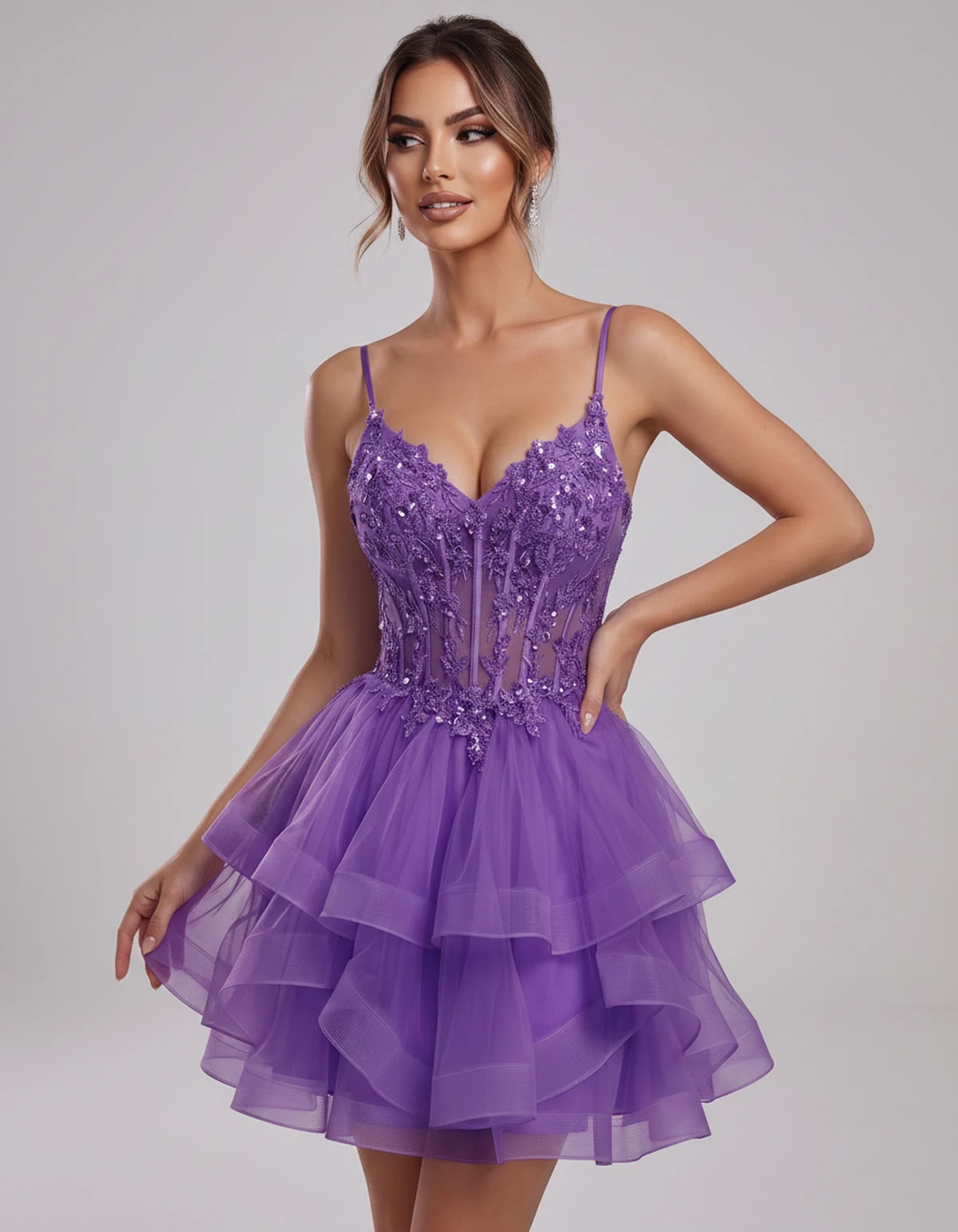 Carmela Mini Dress — Lilac | SKU: SD-66563-lilac-2,SD-66563-lilac-4,SD-66563-lilac-6,SD-66563-lilac-8,SD-66563-lilac-10,SD-66563-lilac-12,SD-66563-lilac-14,SD-66563-lilac-14W,SD-66563-lilac-16,SD-66563-lilac-16W,SD-66563-lilac-18W,SD-66563-lilac-20W,SD-66563-lilac-22W,SD-66563-lilac-24W