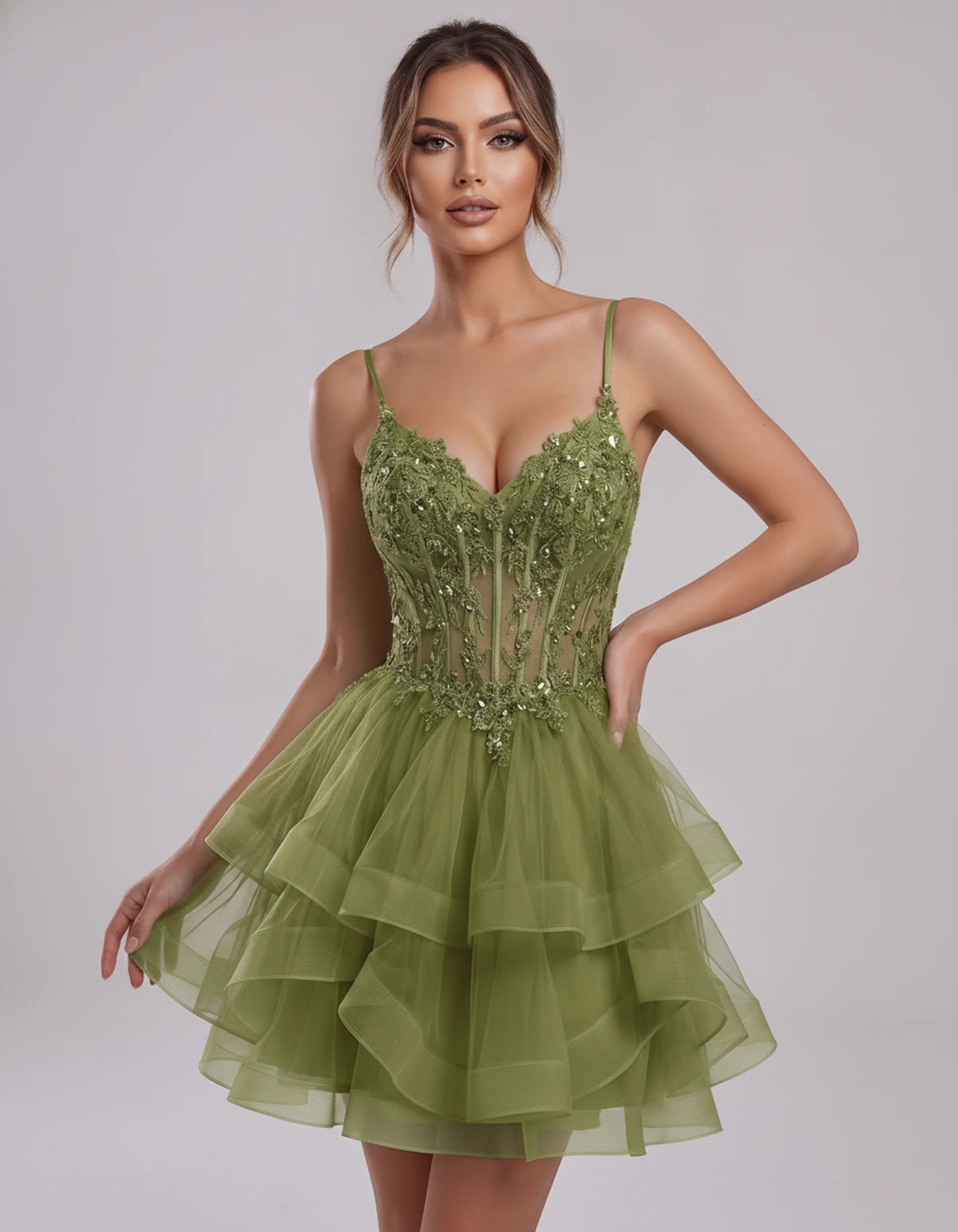 Carmela Mini Dress — Olive | SKU: SD-66563-olive-2,SD-66563-olive-4,SD-66563-olive-6,SD-66563-olive-8,SD-66563-olive-10,SD-66563-olive-12,SD-66563-olive-14,SD-66563-olive-14W,SD-66563-olive-16,SD-66563-olive-16W,SD-66563-olive-18W,SD-66563-olive-20W,SD-66563-olive-22W,SD-66563-olive-24W