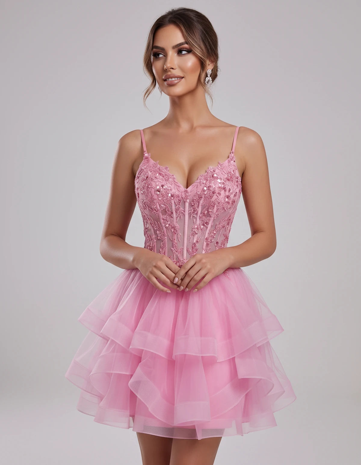 Carmela Mini Dress — Pink | SKU: SD-66563-pink-2,SD-66563-pink-4,SD-66563-pink-6,SD-66563-pink-8,SD-66563-pink-10,SD-66563-pink-12,SD-66563-pink-14,SD-66563-pink-14W,SD-66563-pink-16,SD-66563-pink-16W,SD-66563-pink-18W,SD-66563-pink-20W,SD-66563-pink-22W,SD-66563-pink-24W