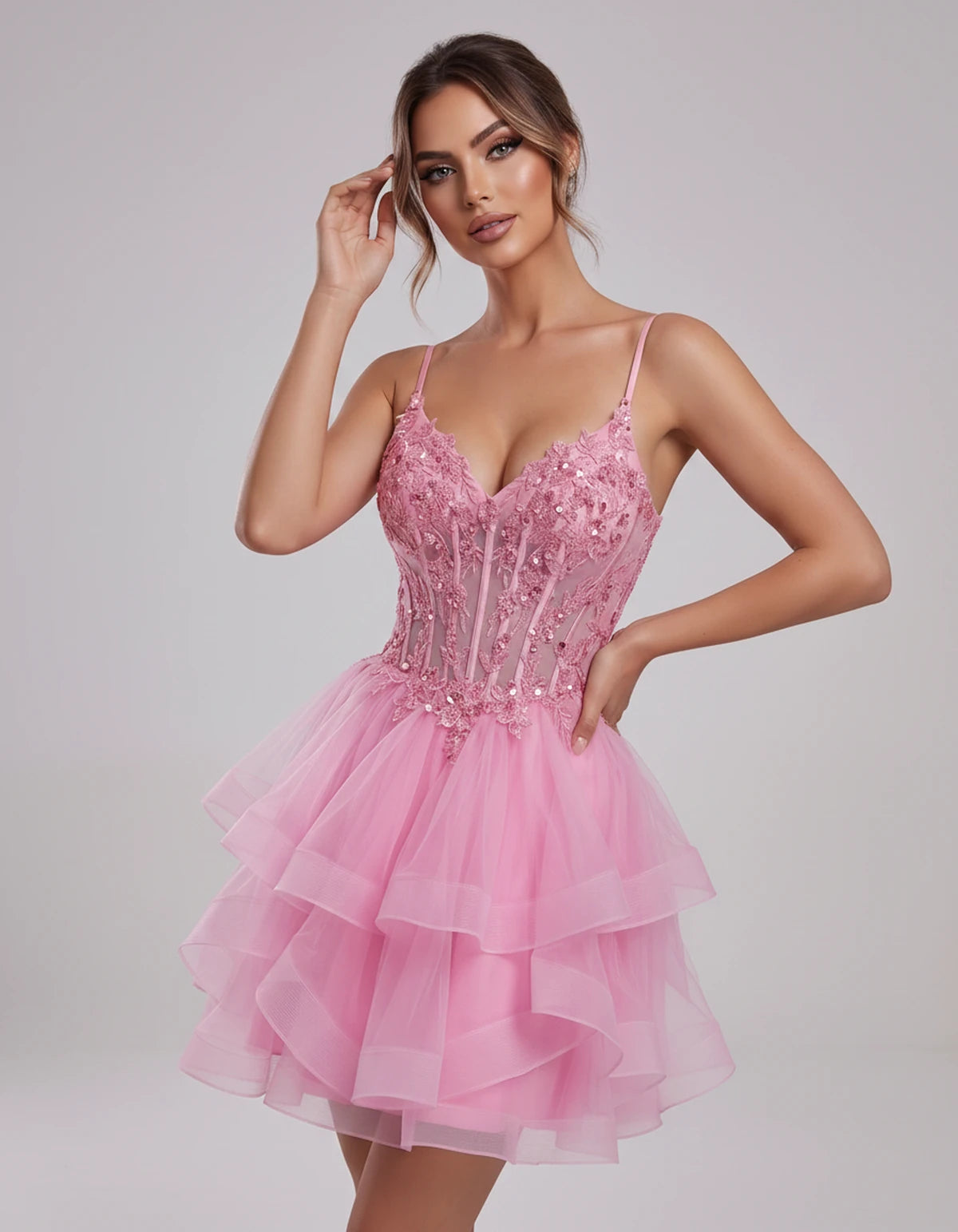 Carmela Mini Dress — Pink | SKU: SD-66563-pink-2,SD-66563-pink-4,SD-66563-pink-6,SD-66563-pink-8,SD-66563-pink-10,SD-66563-pink-12,SD-66563-pink-14,SD-66563-pink-14W,SD-66563-pink-16,SD-66563-pink-16W,SD-66563-pink-18W,SD-66563-pink-20W,SD-66563-pink-22W,SD-66563-pink-24W