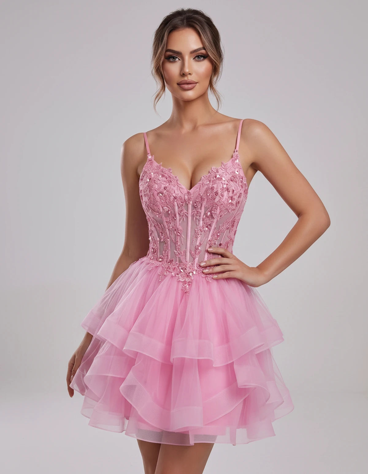 Carmela Mini Dress — Pink | SKU: SD-66563-pink-2,SD-66563-pink-4,SD-66563-pink-6,SD-66563-pink-8,SD-66563-pink-10,SD-66563-pink-12,SD-66563-pink-14,SD-66563-pink-14W,SD-66563-pink-16,SD-66563-pink-16W,SD-66563-pink-18W,SD-66563-pink-20W,SD-66563-pink-22W,SD-66563-pink-24W
