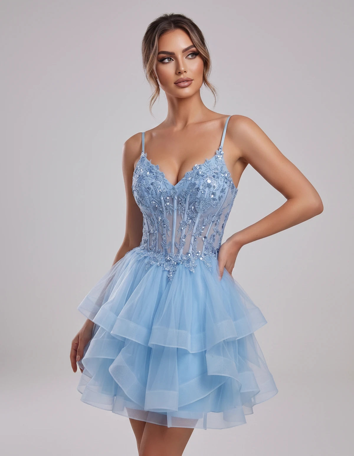Carmela Mini Dress — Sky Blue | SKU: SD-66563-skyblue-2,SD-66563-skyblue-4,SD-66563-skyblue-6,SD-66563-skyblue-8,SD-66563-skyblue-10,SD-66563-skyblue-12,SD-66563-skyblue-14,SD-66563-skyblue-14W,SD-66563-skyblue-16,SD-66563-skyblue-16W,SD-66563-skyblue-18W,SD-66563-skyblue-20W,SD-66563-skyblue-22W,SD-66563-skyblue-24W